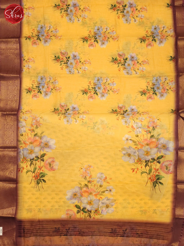 Yellow & Brown- Art Linen Saree - Shop on ShrusEternity.com