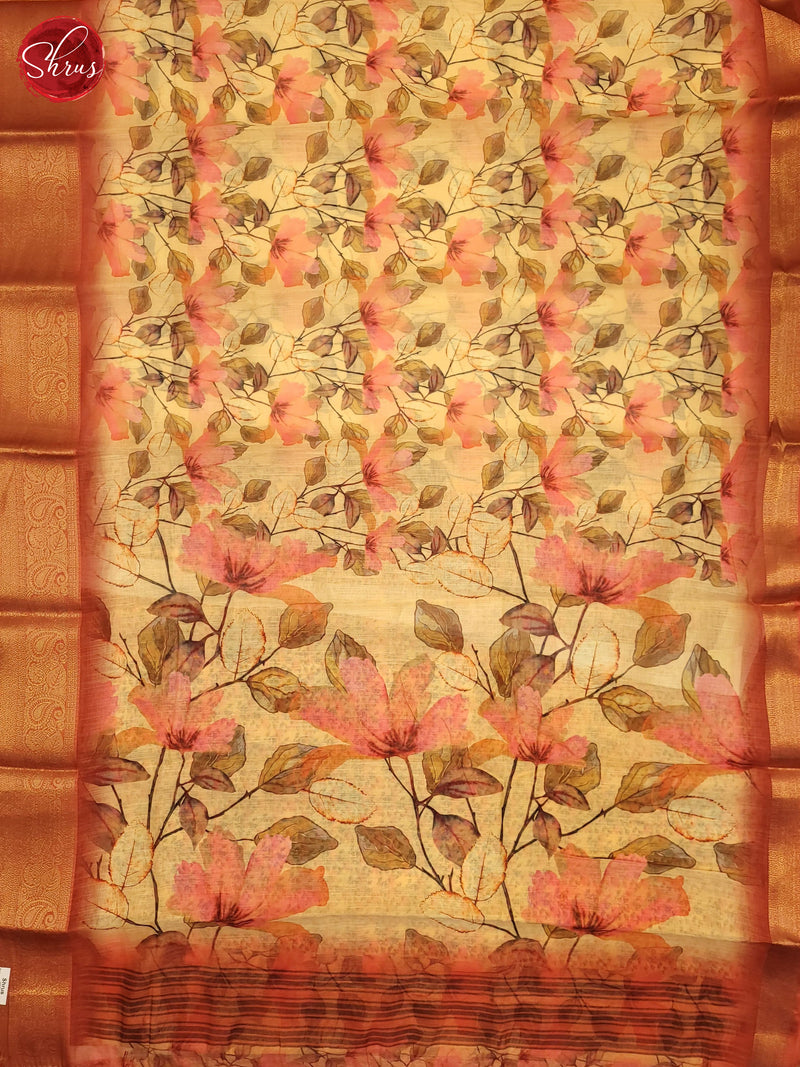 Yellow & Peachish Pink - Art Linen Saree - Shop on ShrusEternity.com
