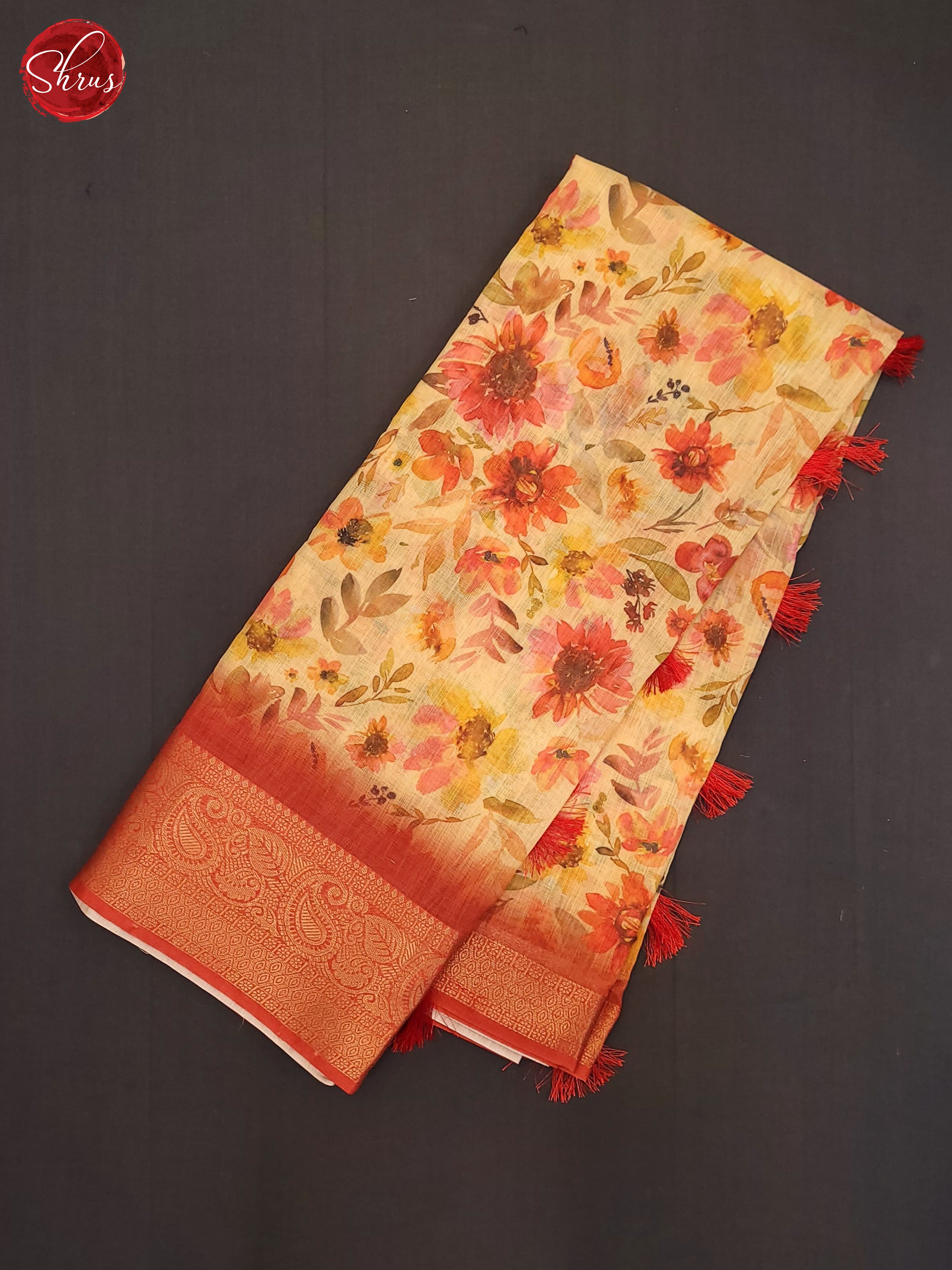 Lime & Orange - Art Linen Saree - Shop on ShrusEternity.com