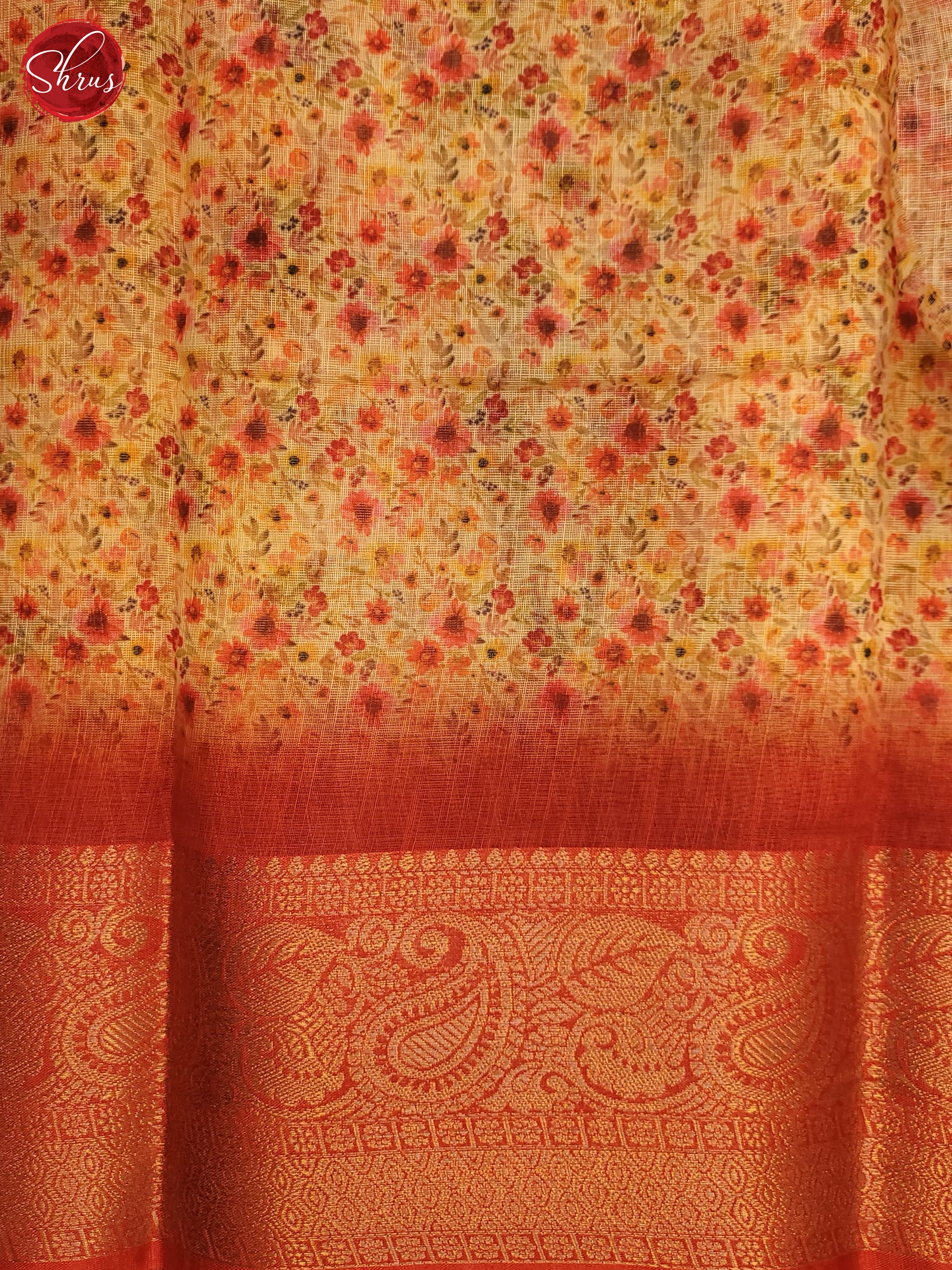 Lime & Orange - Art Linen Saree - Shop on ShrusEternity.com