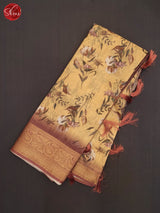 Beige & Brown - Art Linen Saree - Shop on ShrusEternity.com