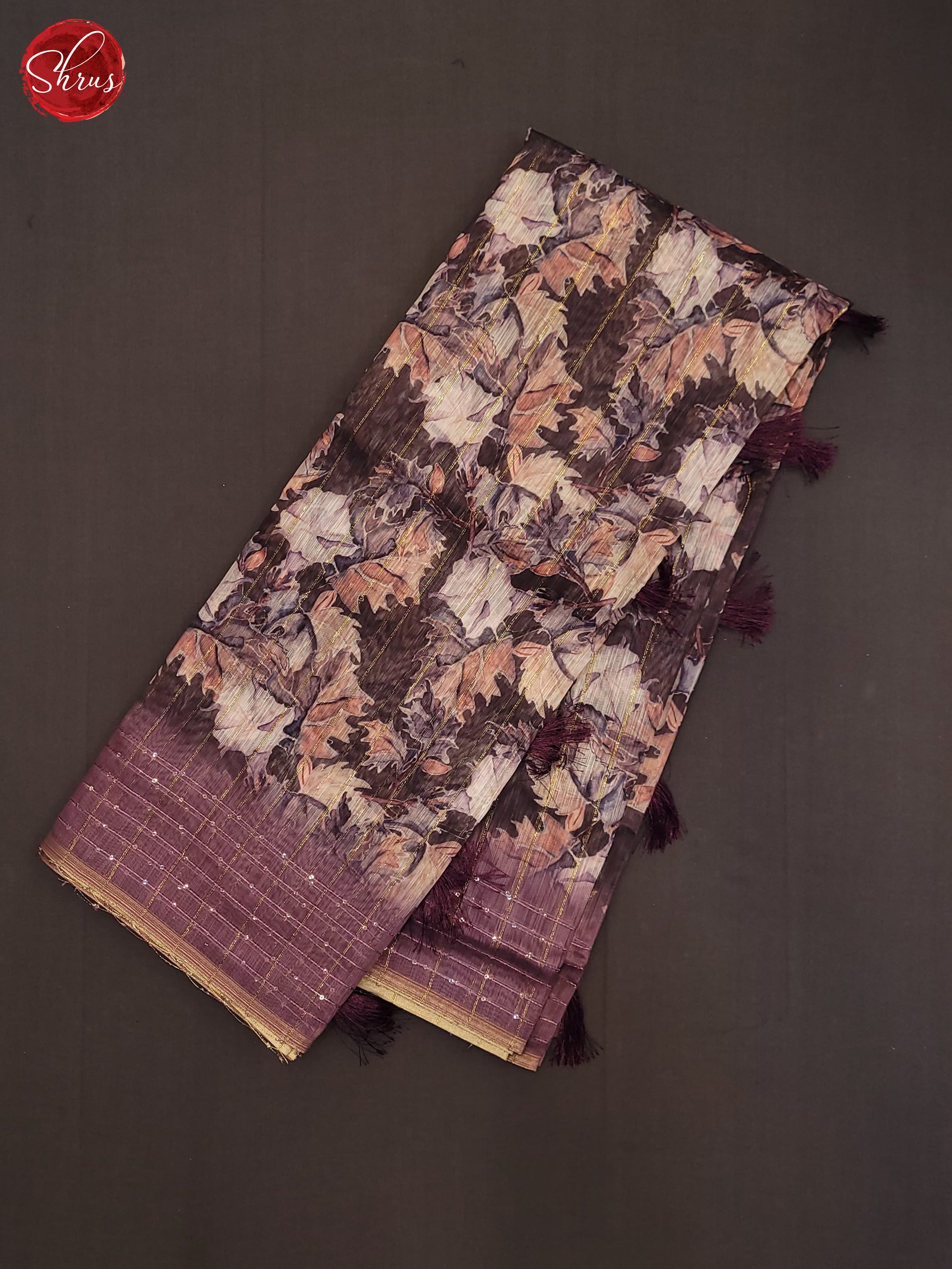 Brown & Lavender- Semi Jute  Saree - Shop on ShrusEternity.com