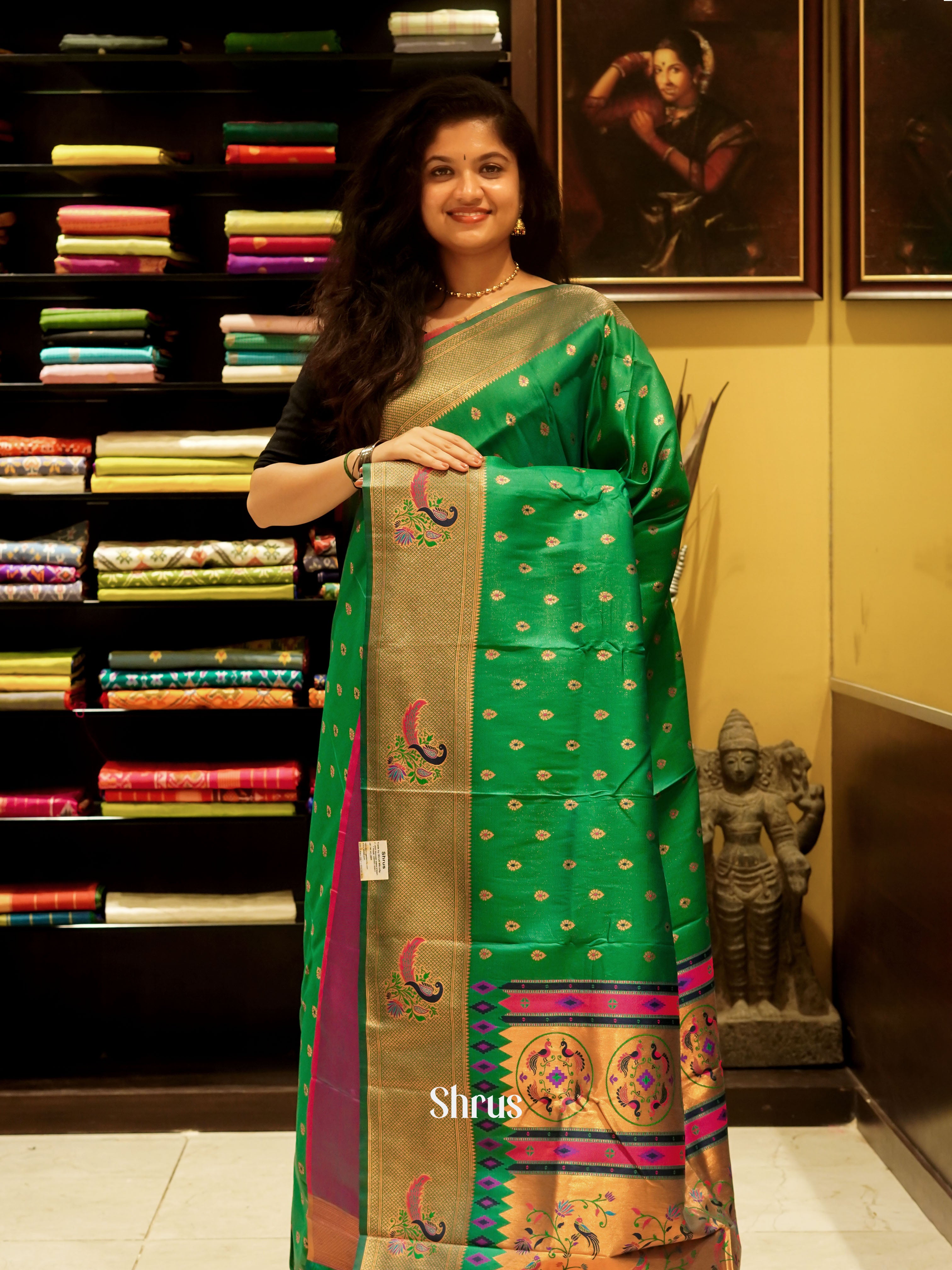 Green & Pink - Semi Paithani Saree