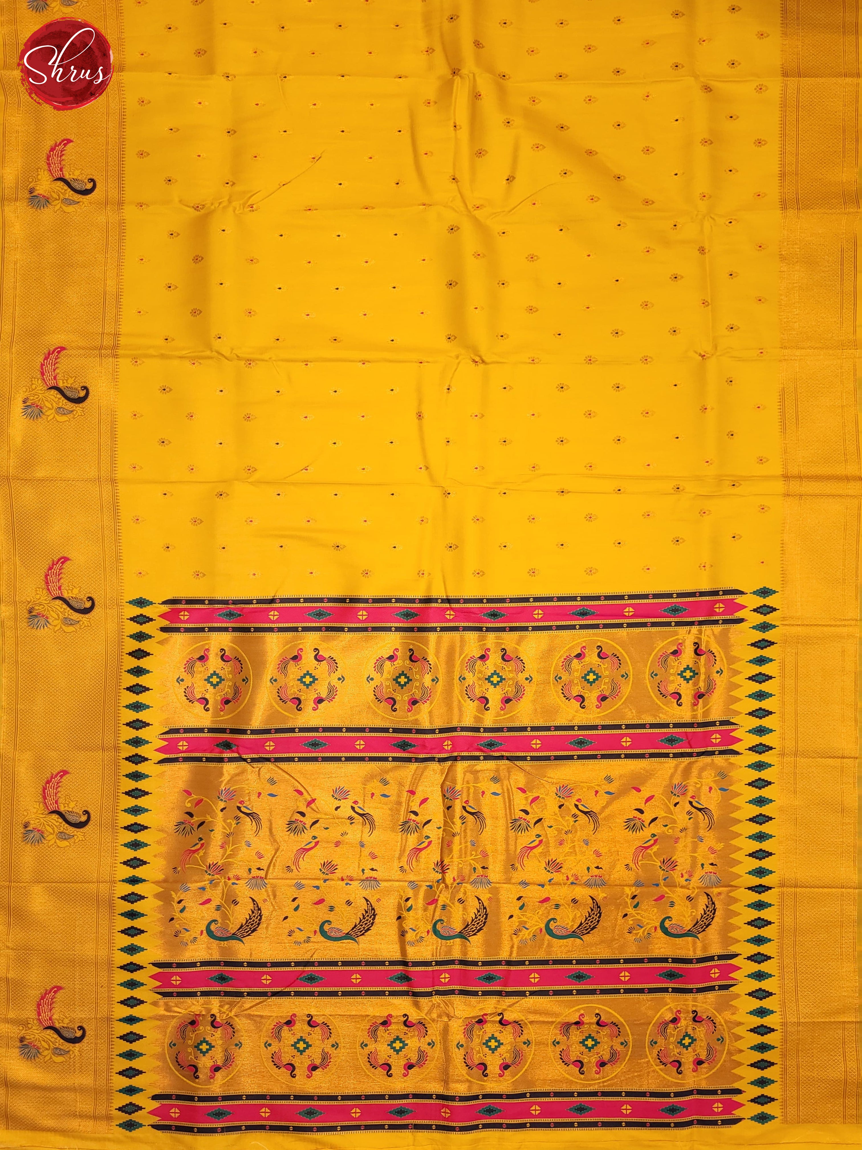 Yellow &  Pink - Semi Paithani Saree - Shop on ShrusEternity.com