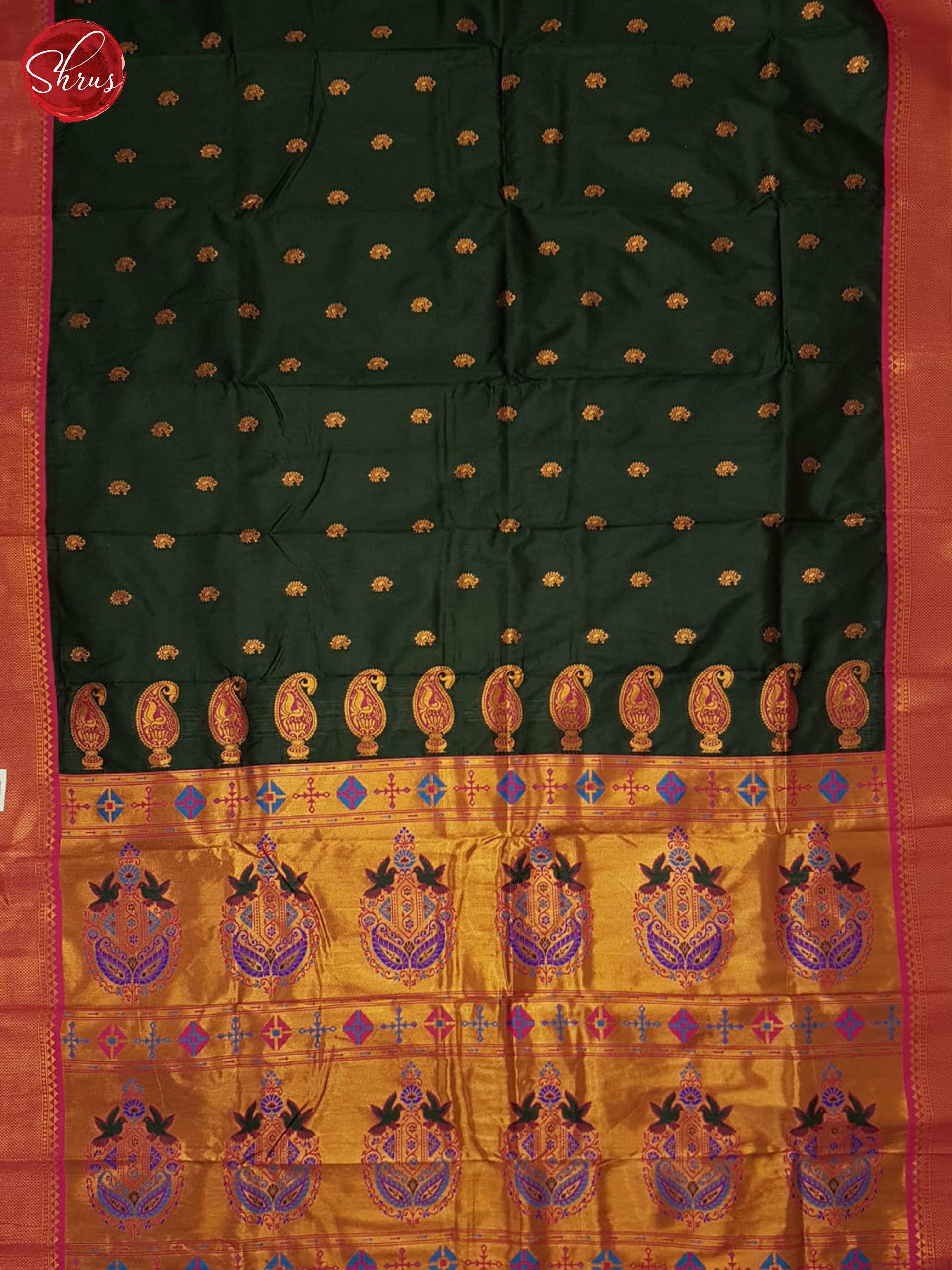 Green and Pink - Semi Kanchipuram Saree - Shop on ShrusEternity.com