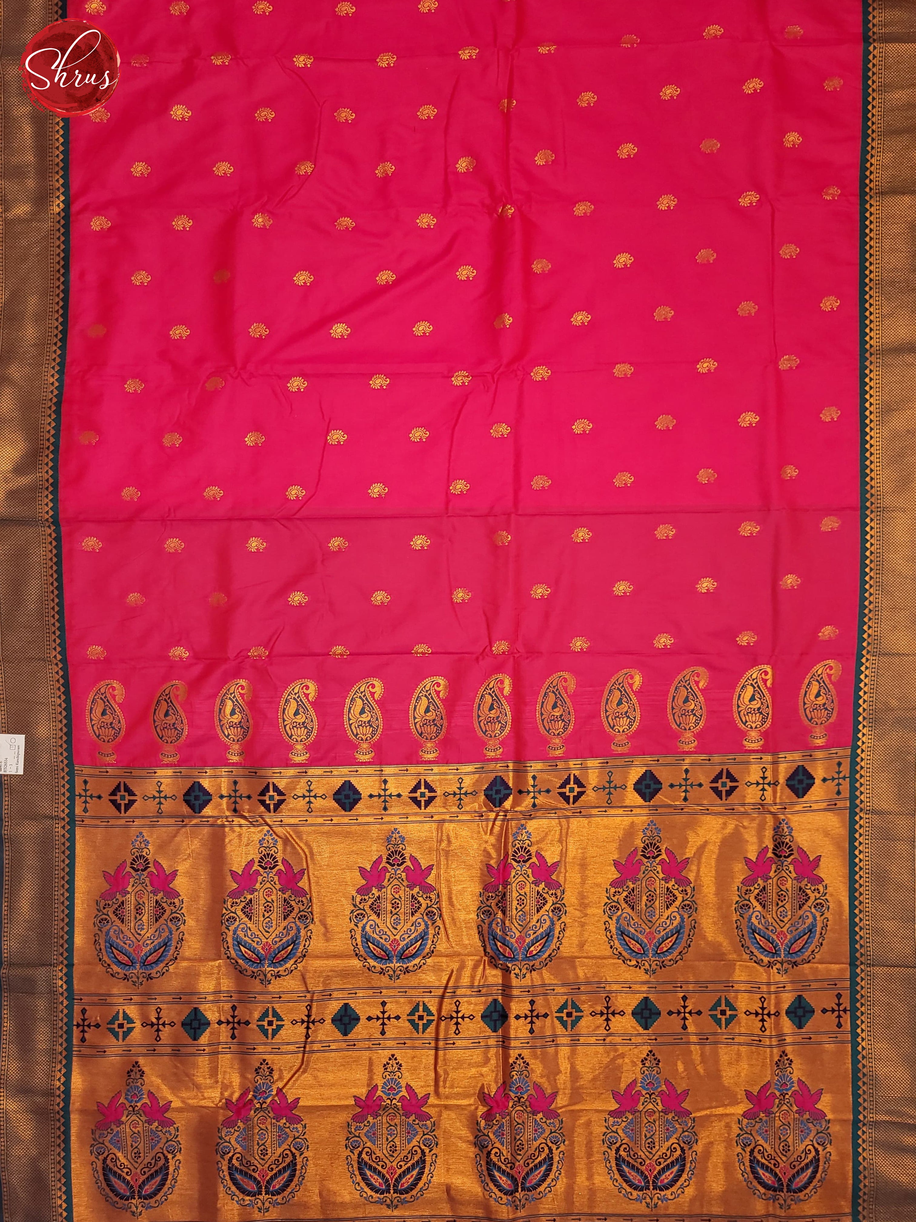 Pink & Grey - Semi Kanchipuram Saree - Shop on ShrusEternity.com