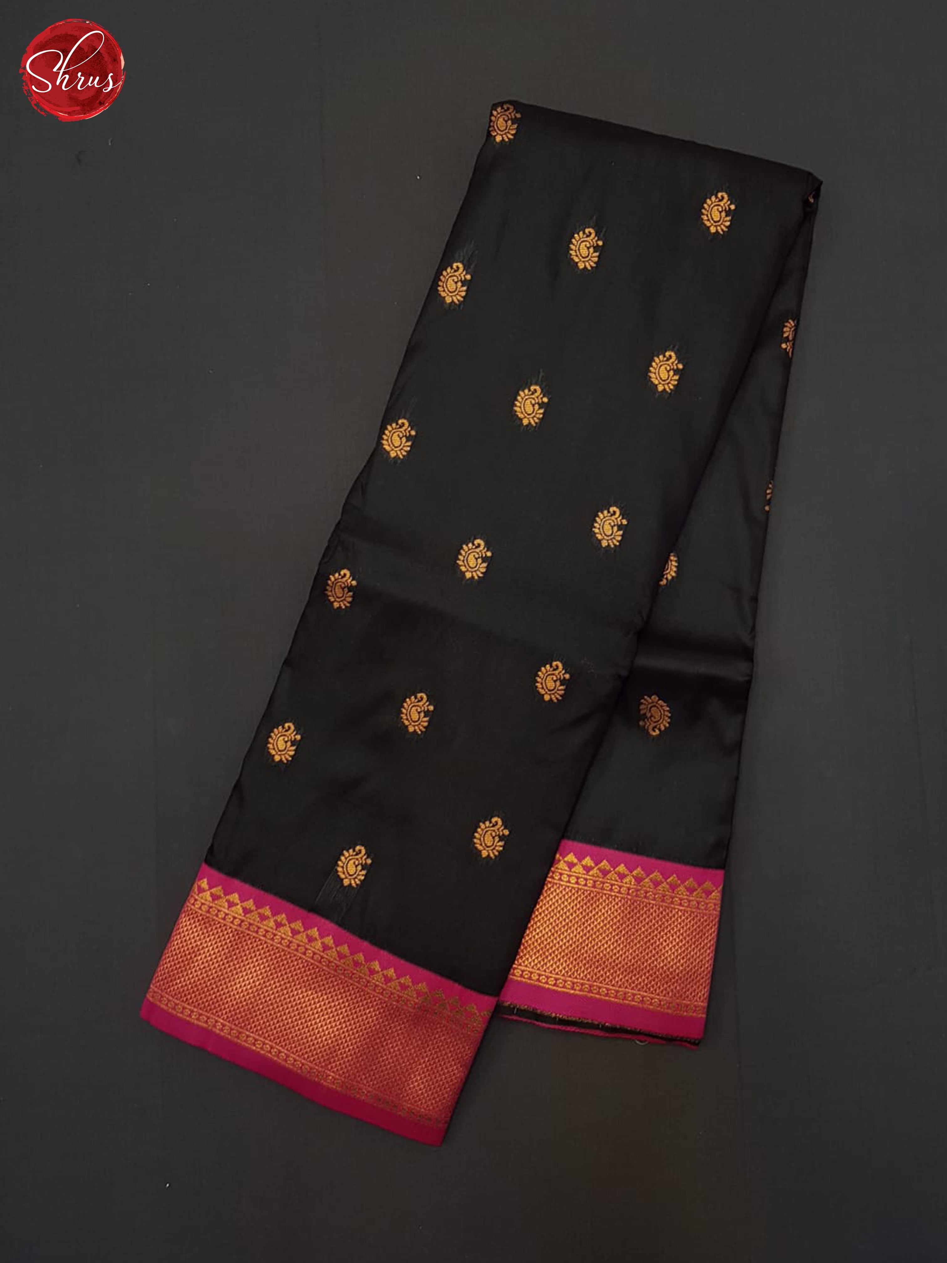 Black and Pink - Semi Kanchipuram Saree - Shop on ShrusEternity.com