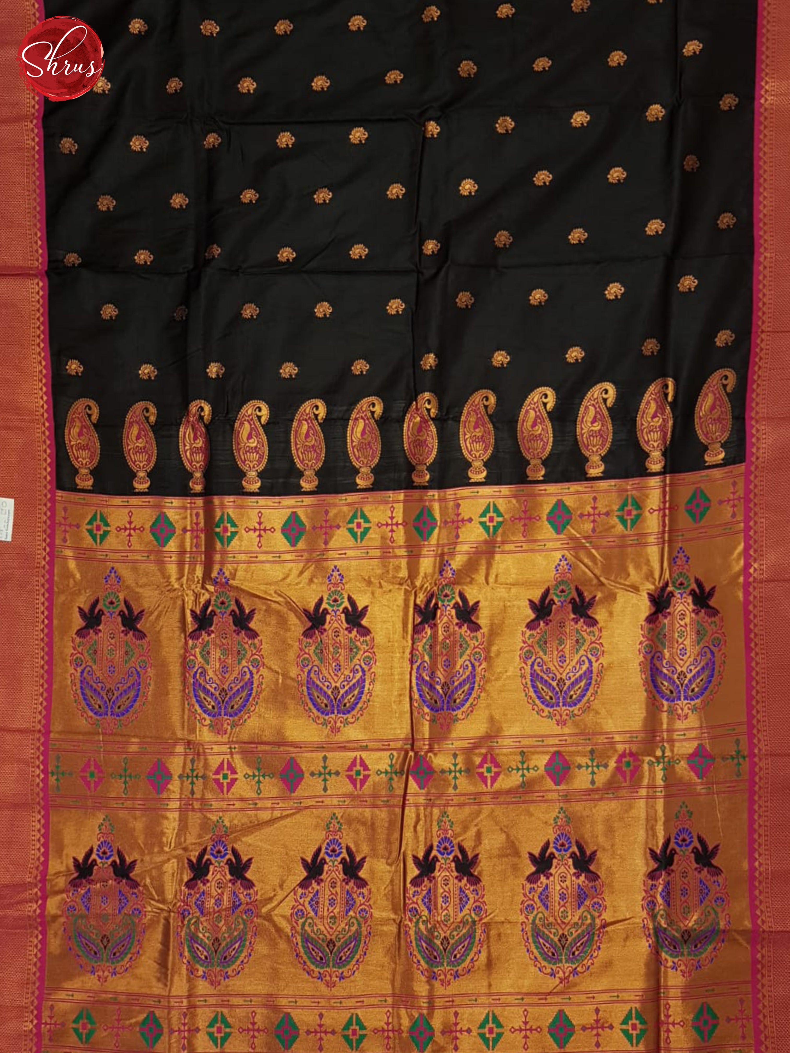 Black and Pink - Semi Kanchipuram Saree - Shop on ShrusEternity.com