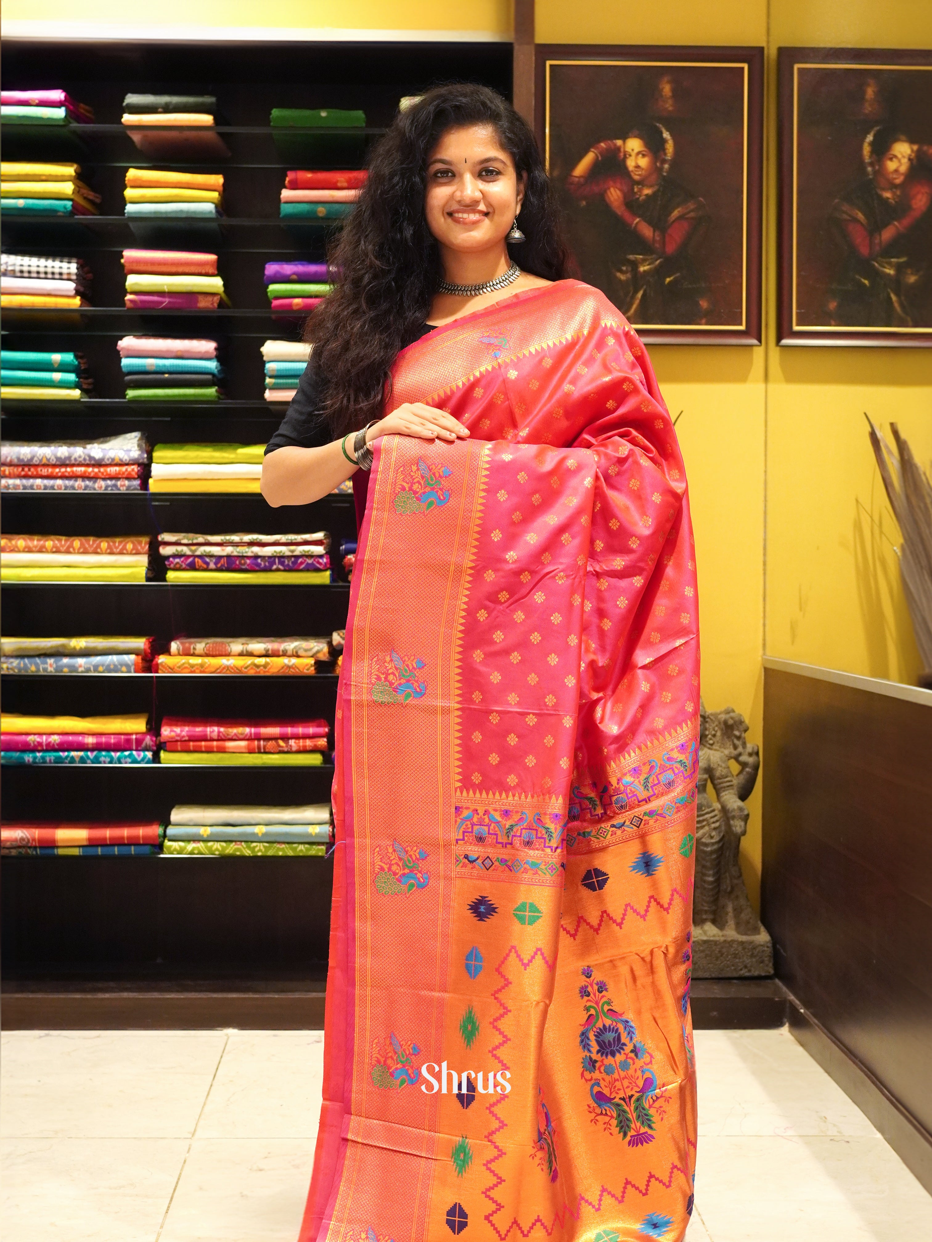 Pink(single tone)-semi paithani saree