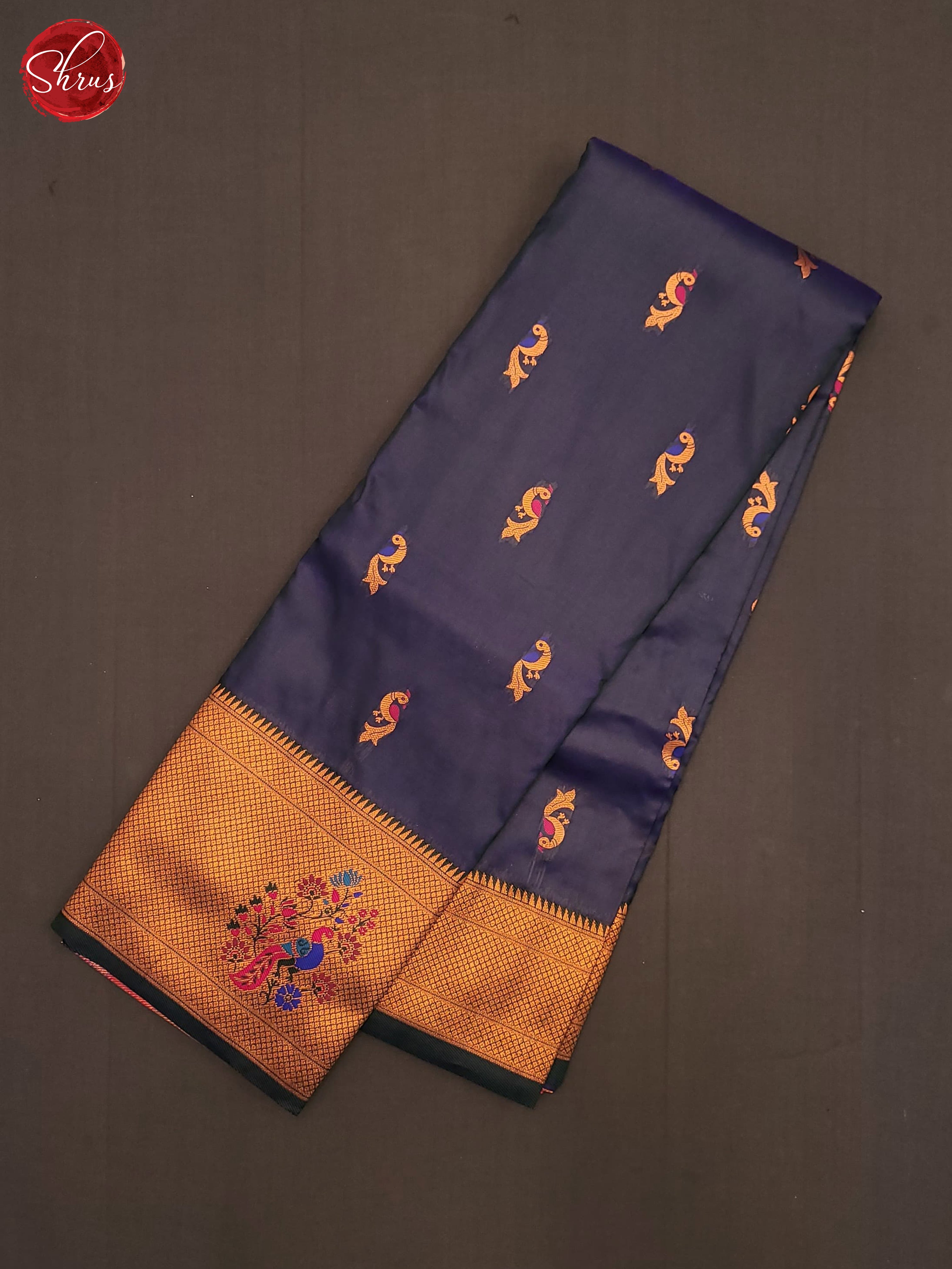 Peacock Blue & Pink- Semi Paithani Saree - Shop on ShrusEternity.com