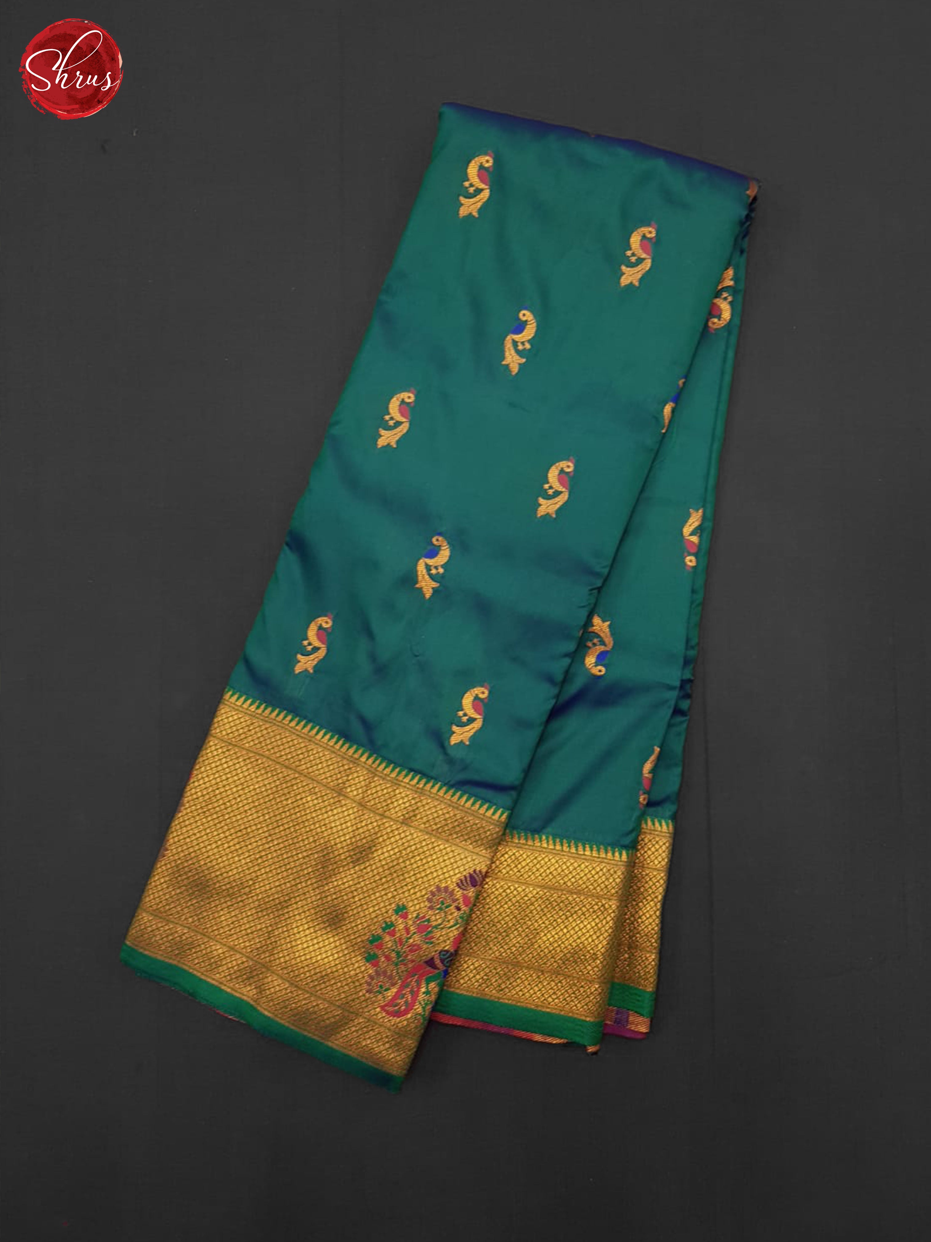 Peacock Blue & Pink -Semi Paithani  Saree - Shop on ShrusEternity.com