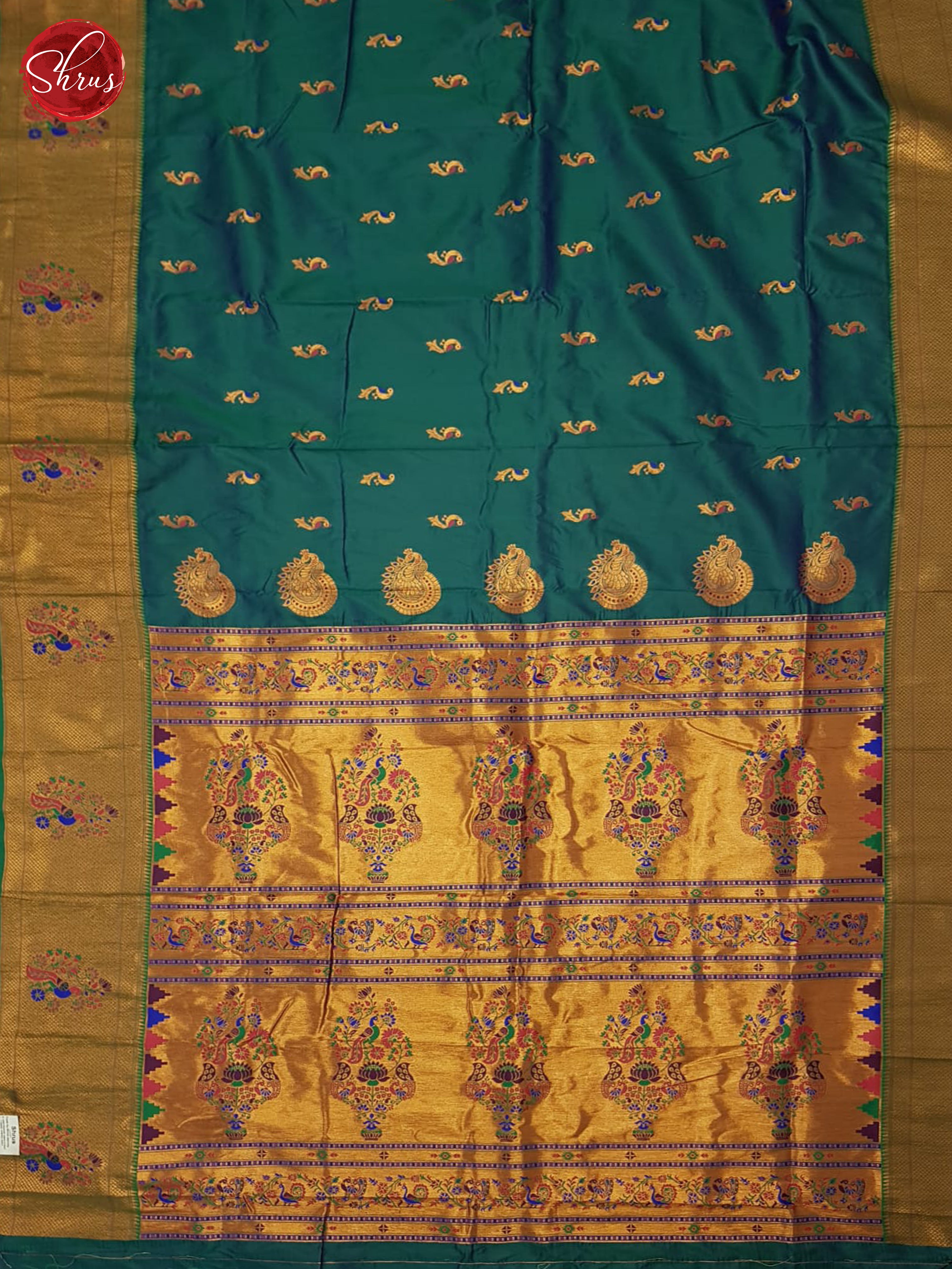 Peacock Blue & Pink -Semi Paithani  Saree - Shop on ShrusEternity.com