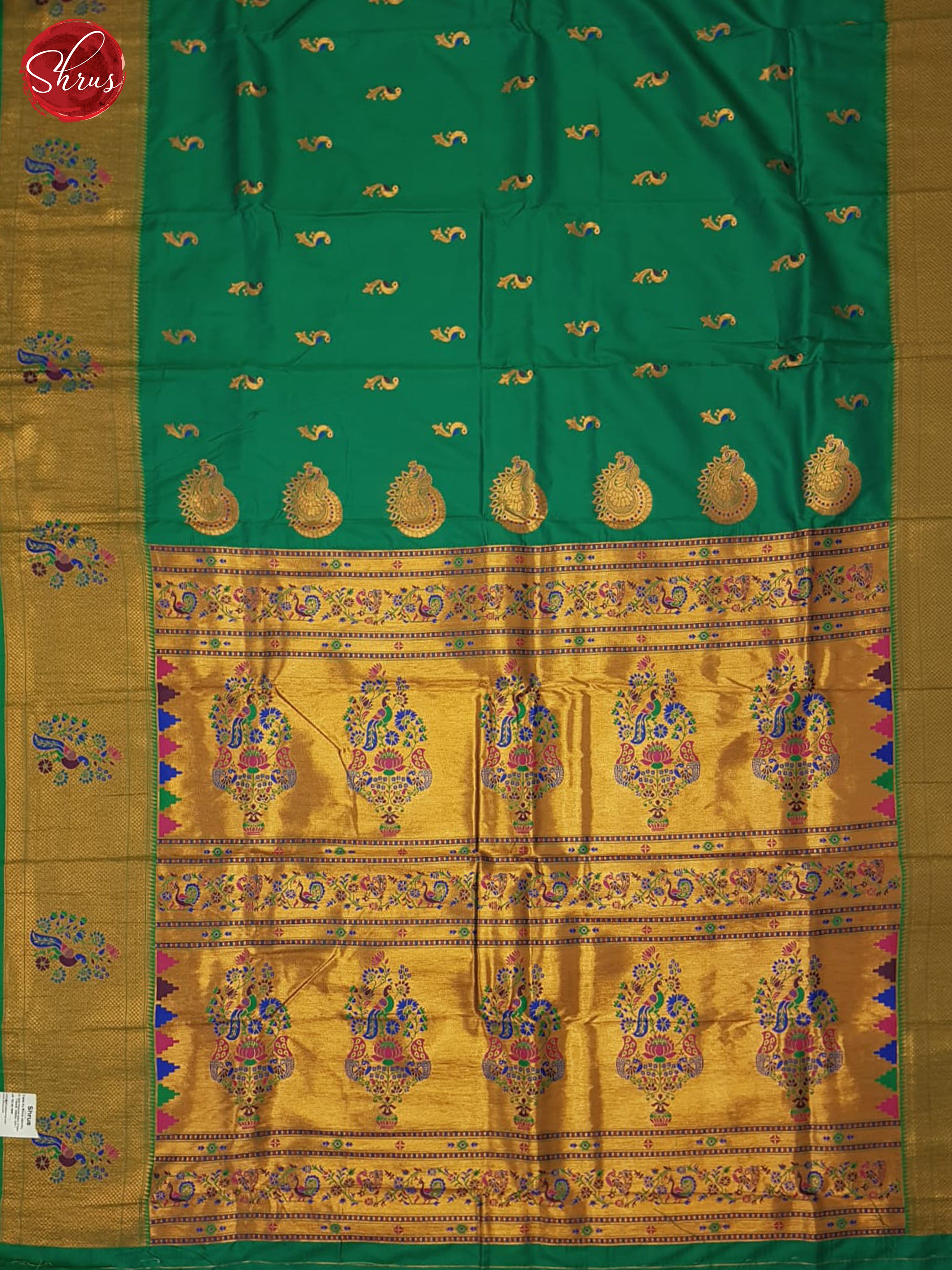 Green  & Blue - Semi Paithani  Saree - Shop on ShrusEternity.com