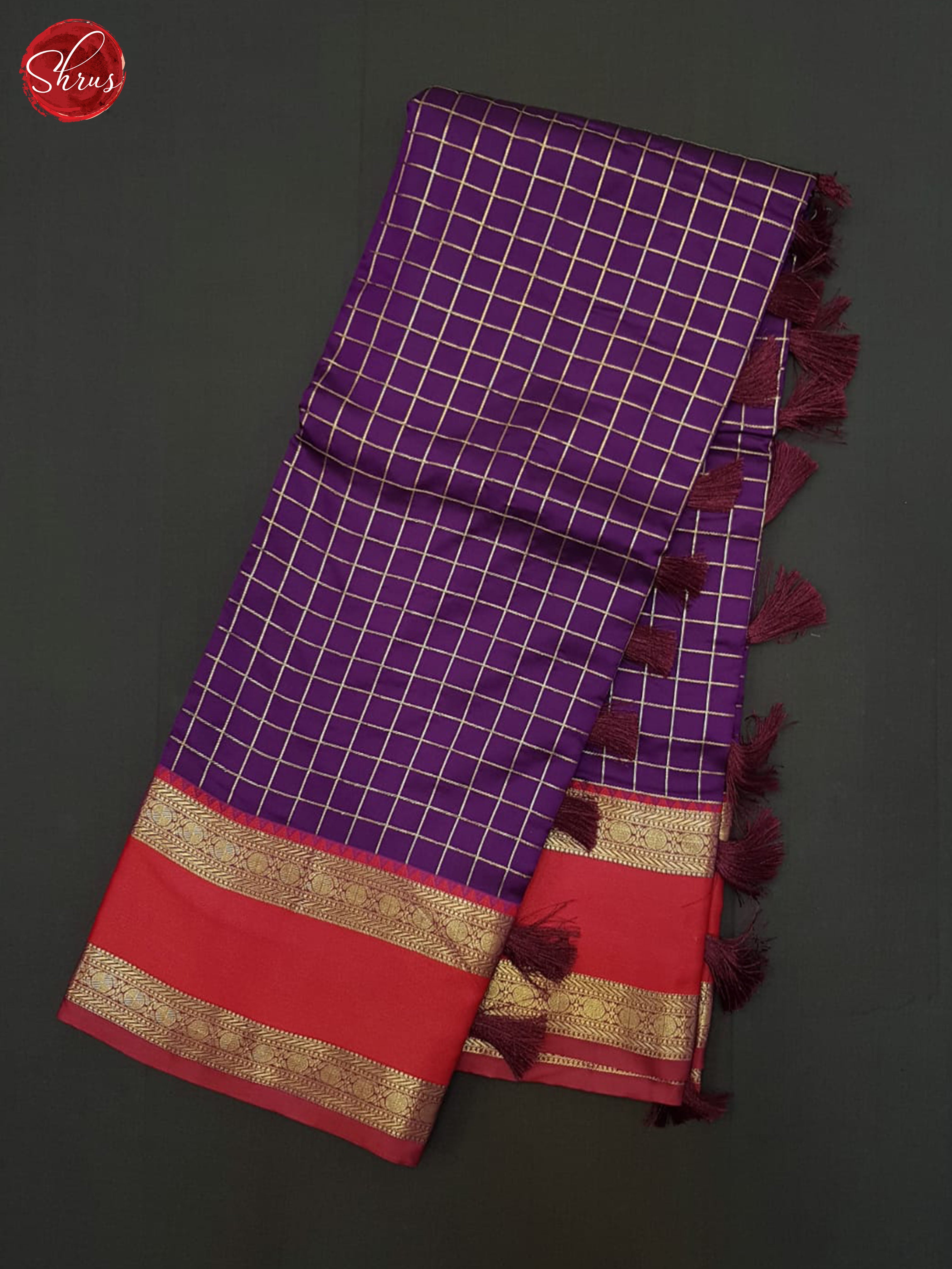 Purple & Red - Semi Dupion Saree - Shop on ShrusEternity.com