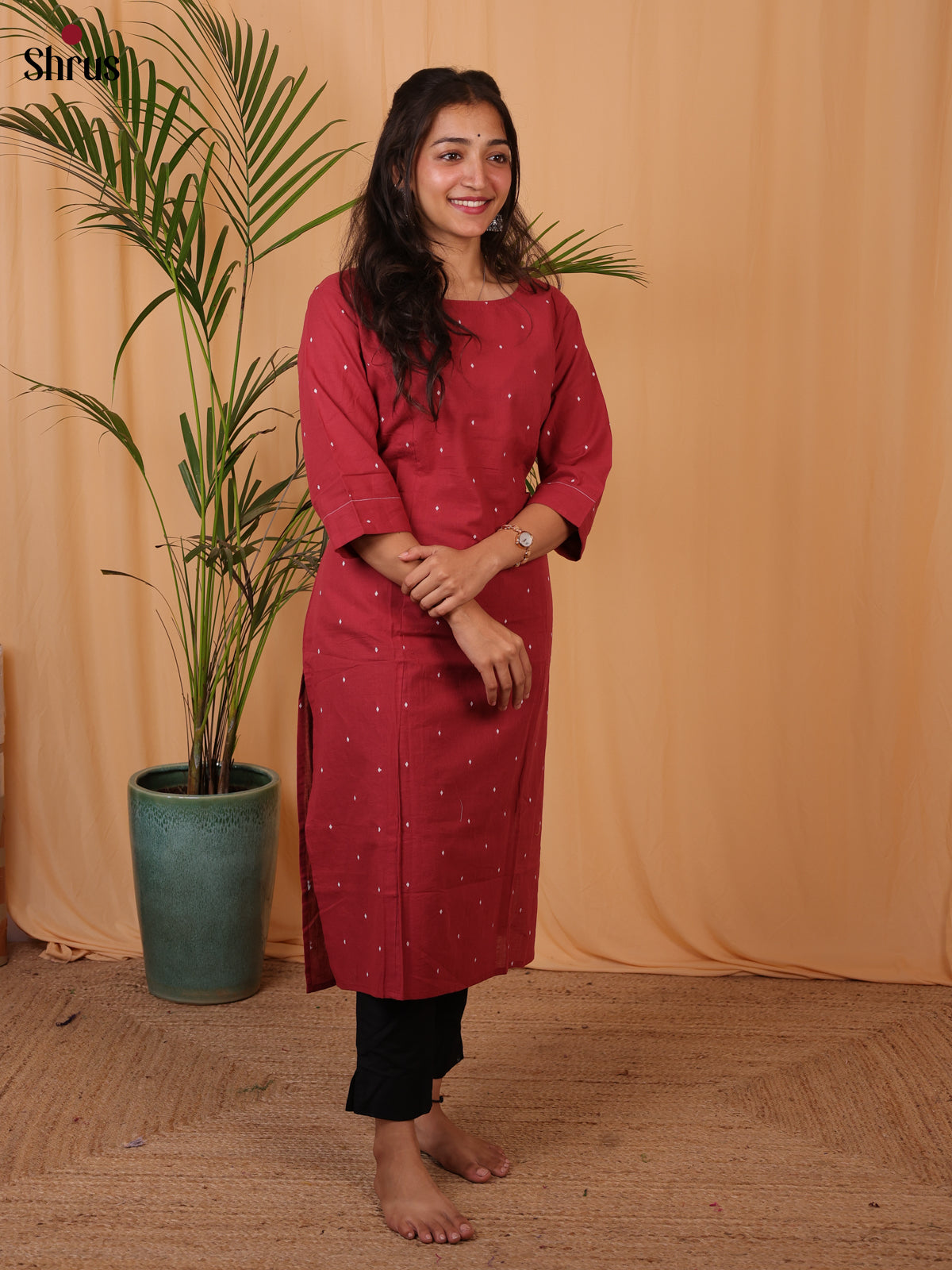 Red  -Zari buttas straight fit  Readymade Kurti