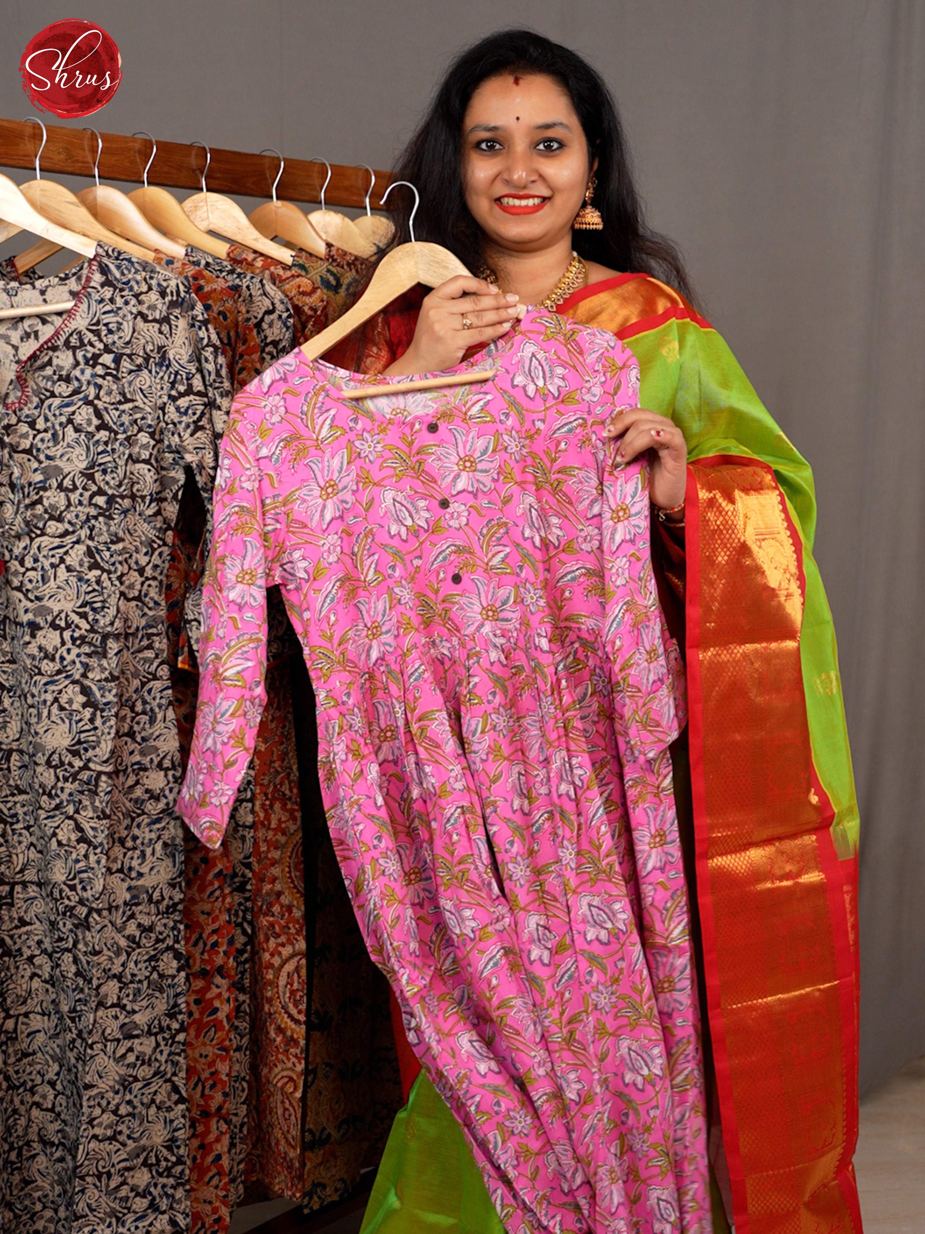 Pink  -Anarkali printed Readymade Kurti - Shop on ShrusEternity.com