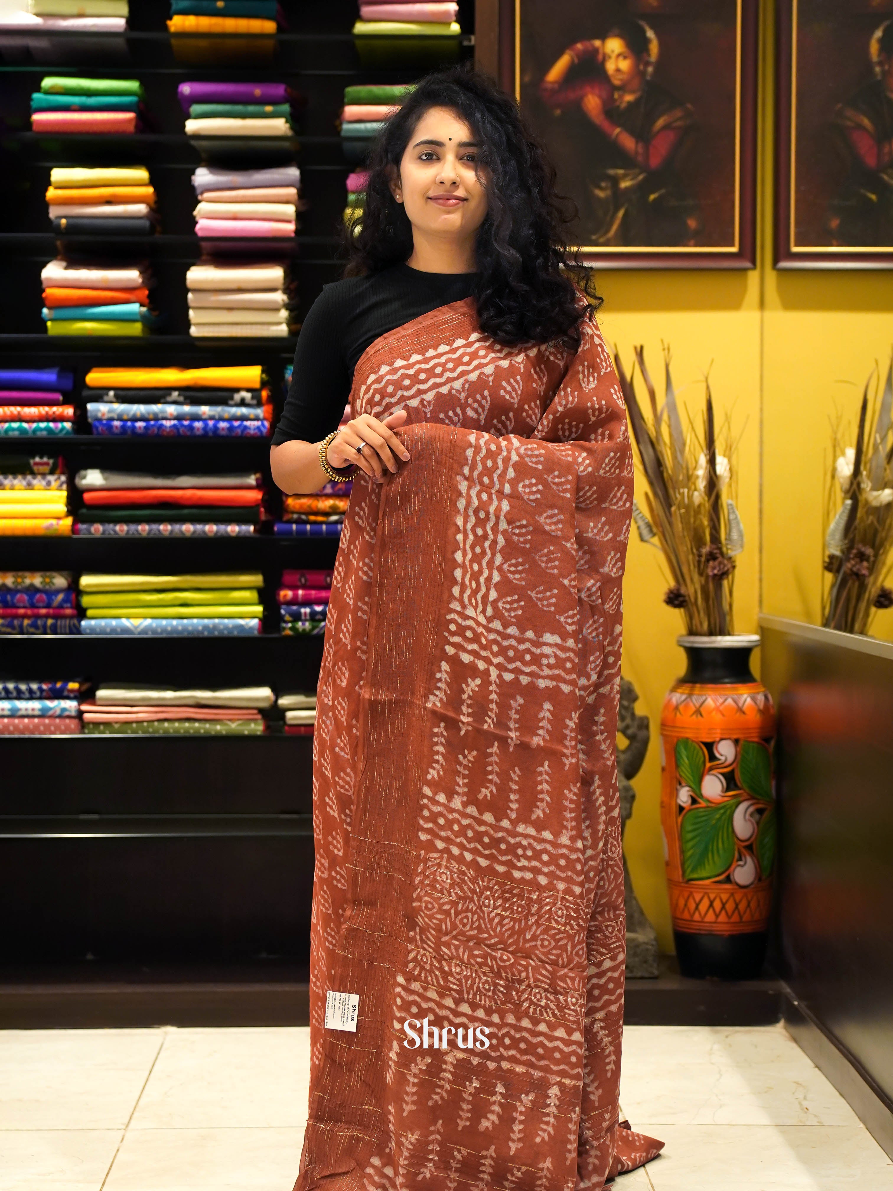 Brown(Single Tone) - Chanderi Saree