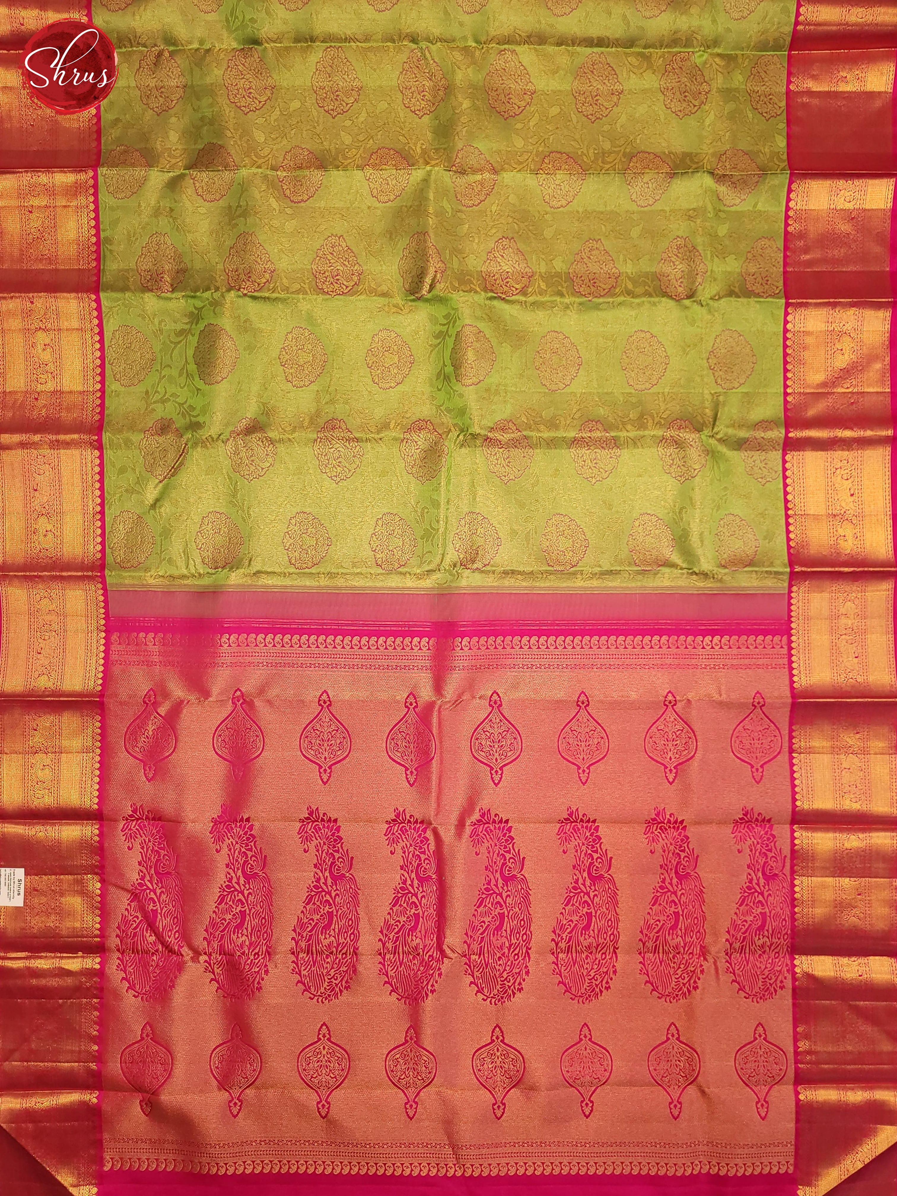 Green and pink-Kanchipuram Silk saree - Shop on ShrusEternity.com