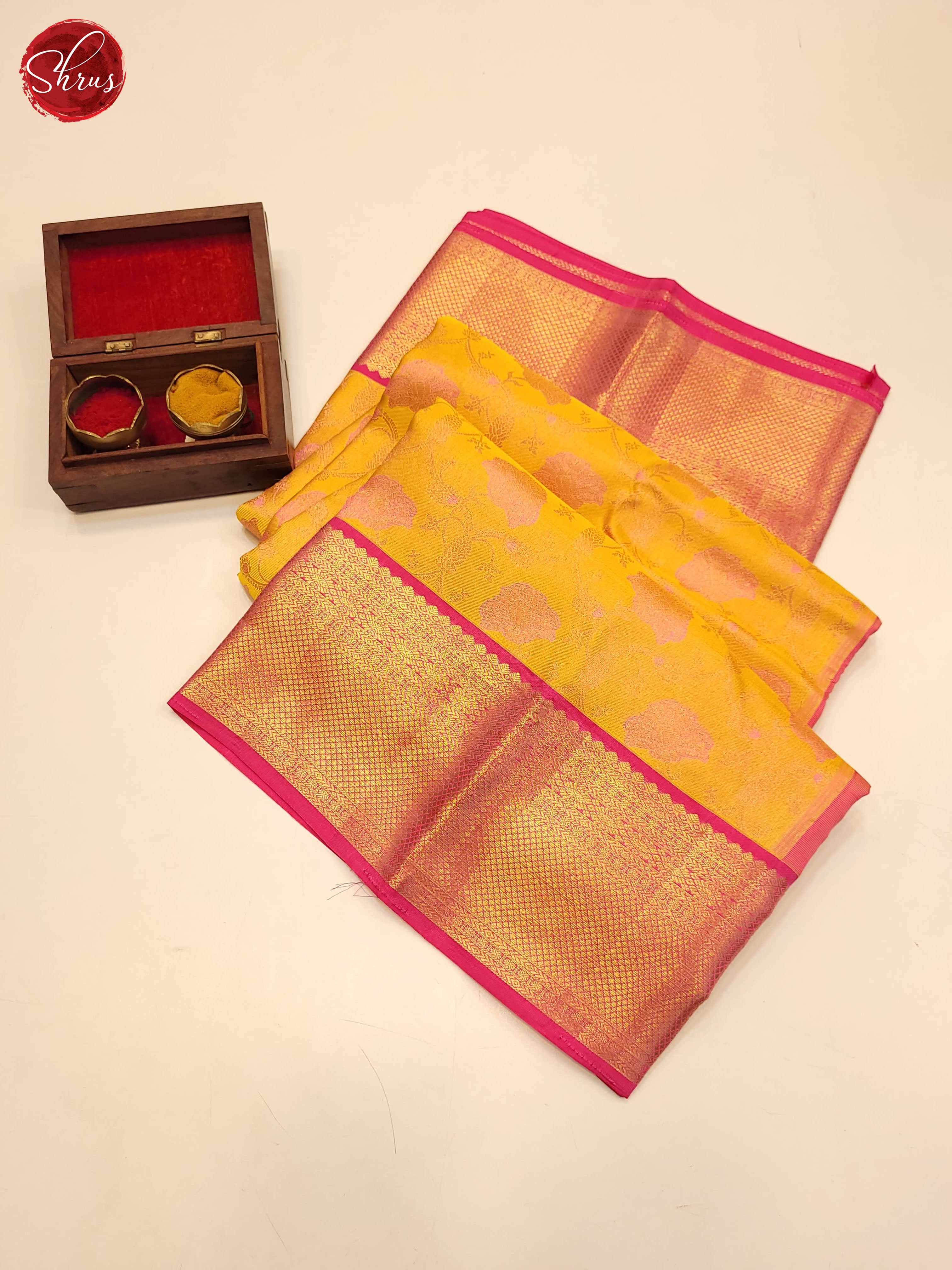 Yellow and pink-Kanchipuram silk saree - Shop on ShrusEternity.com