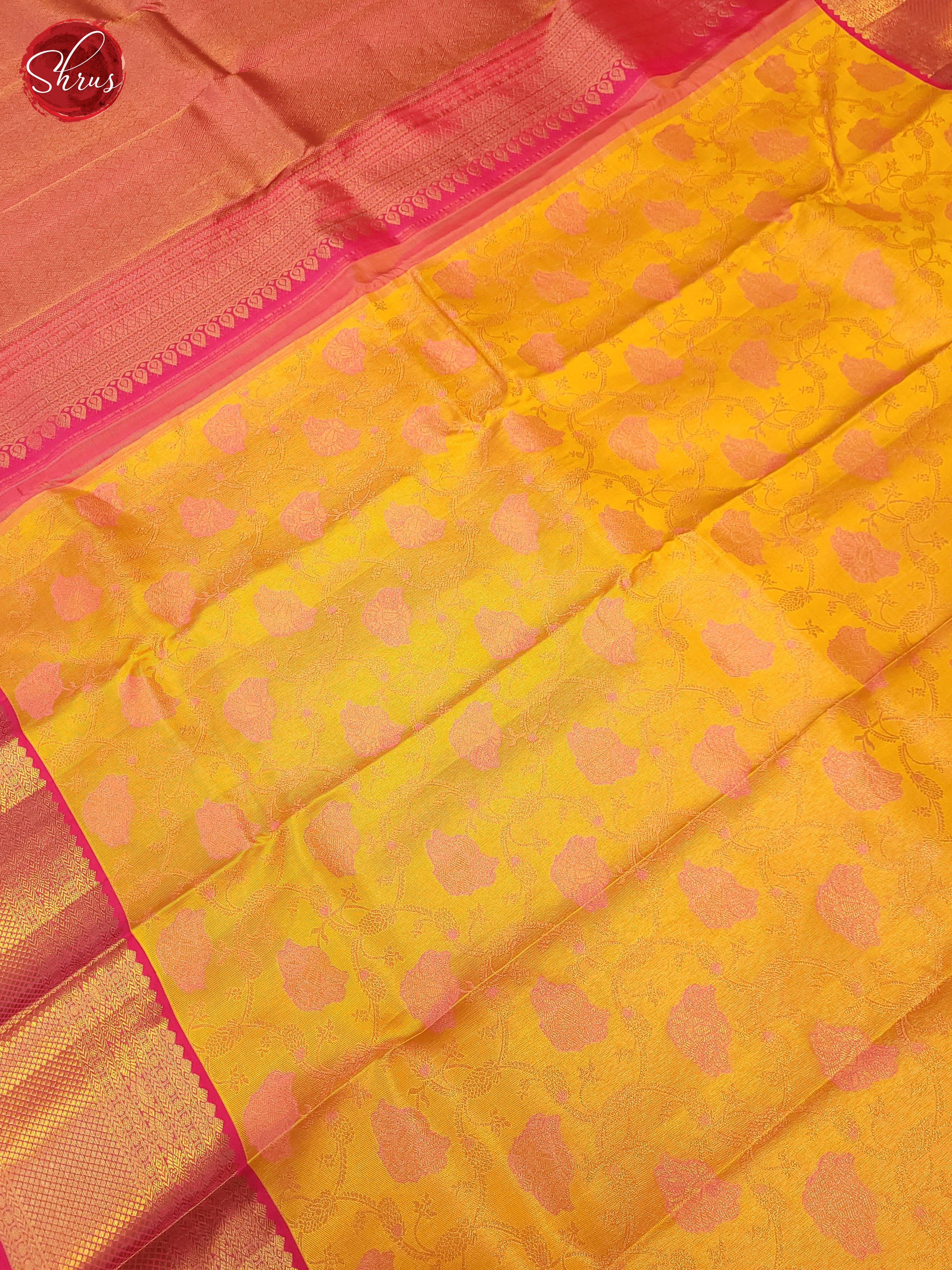 Yellow and pink-Kanchipuram silk saree - Shop on ShrusEternity.com