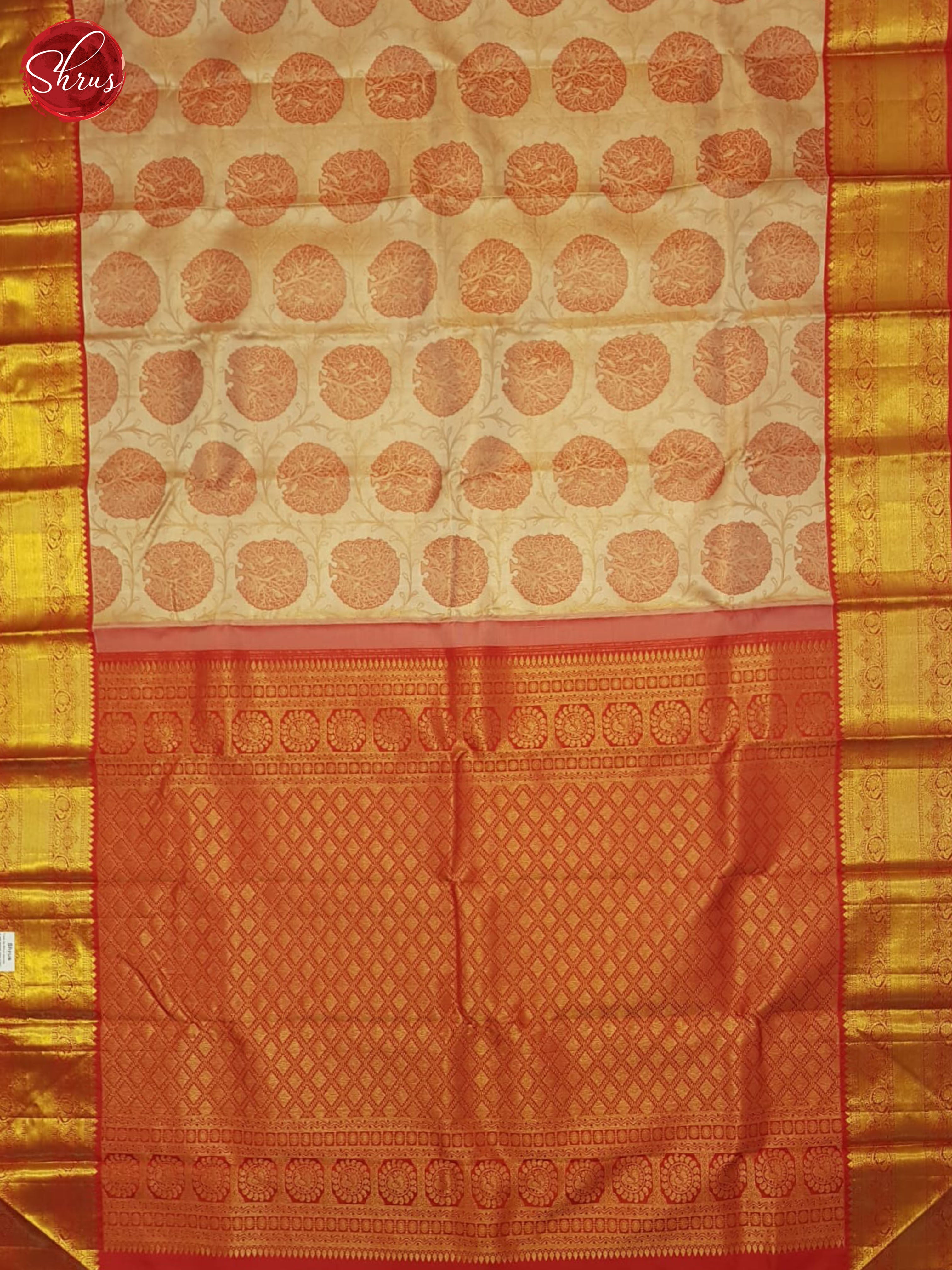 Beige And Red-Kanchipuram silk Saree - Shop on ShrusEternity.com