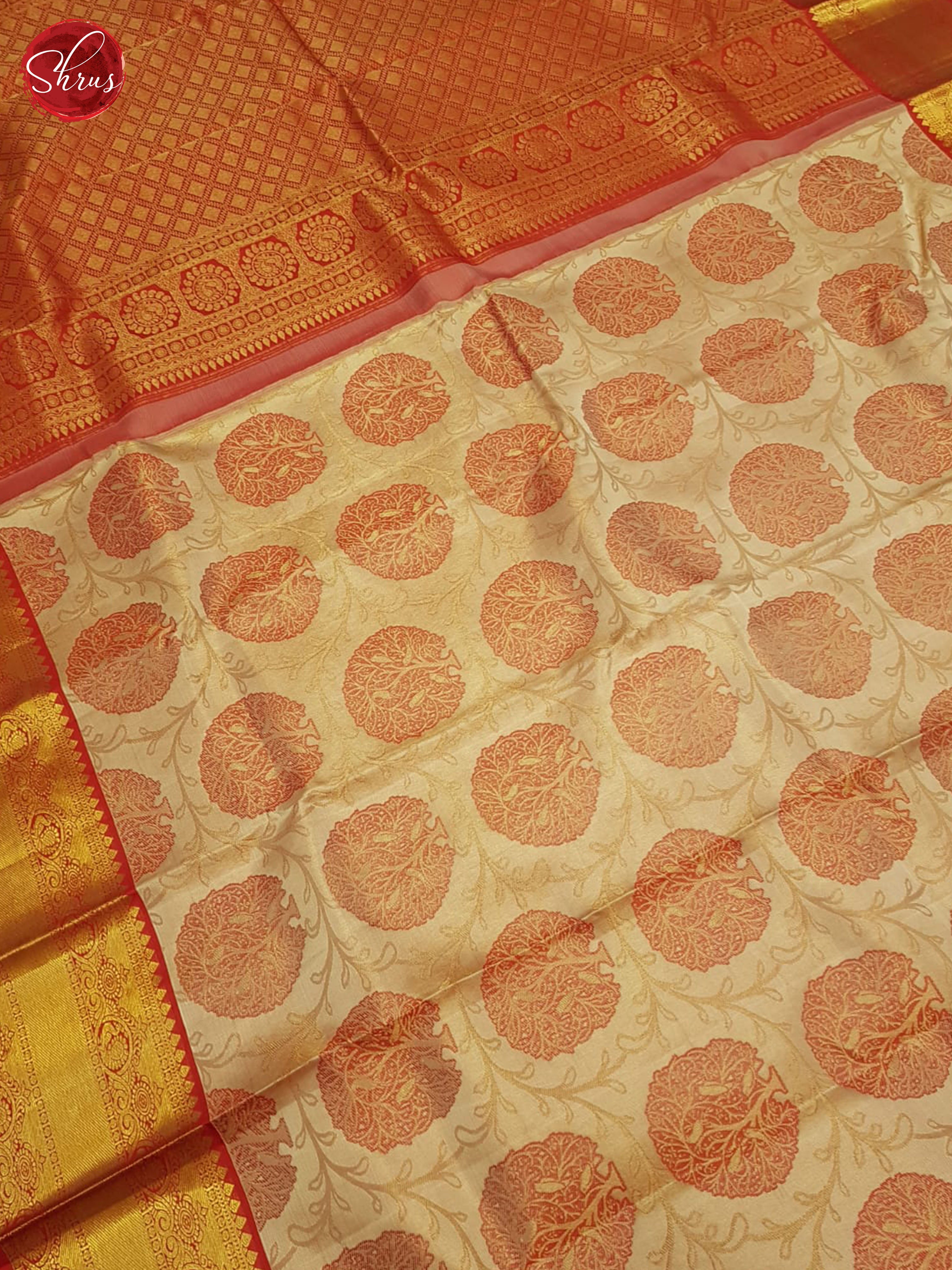 Beige And Red-Kanchipuram silk Saree - Shop on ShrusEternity.com