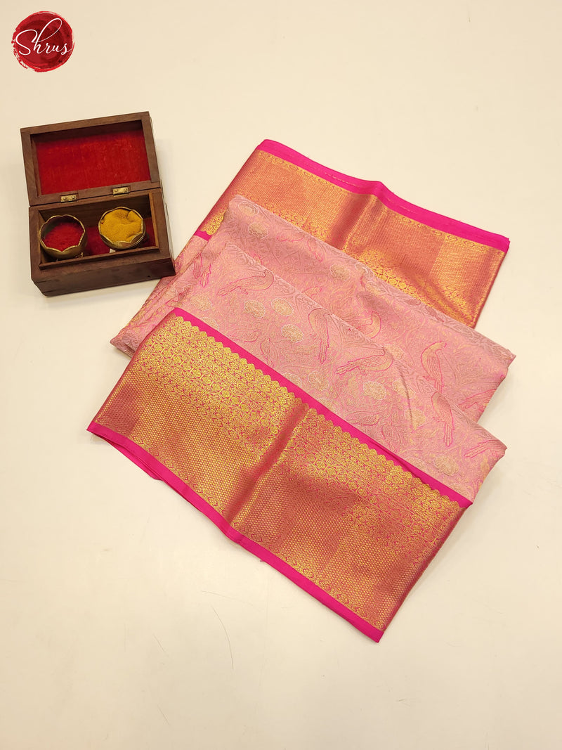 Silver Cream and light Pink kanchipuram silk saree with blouse – Threads