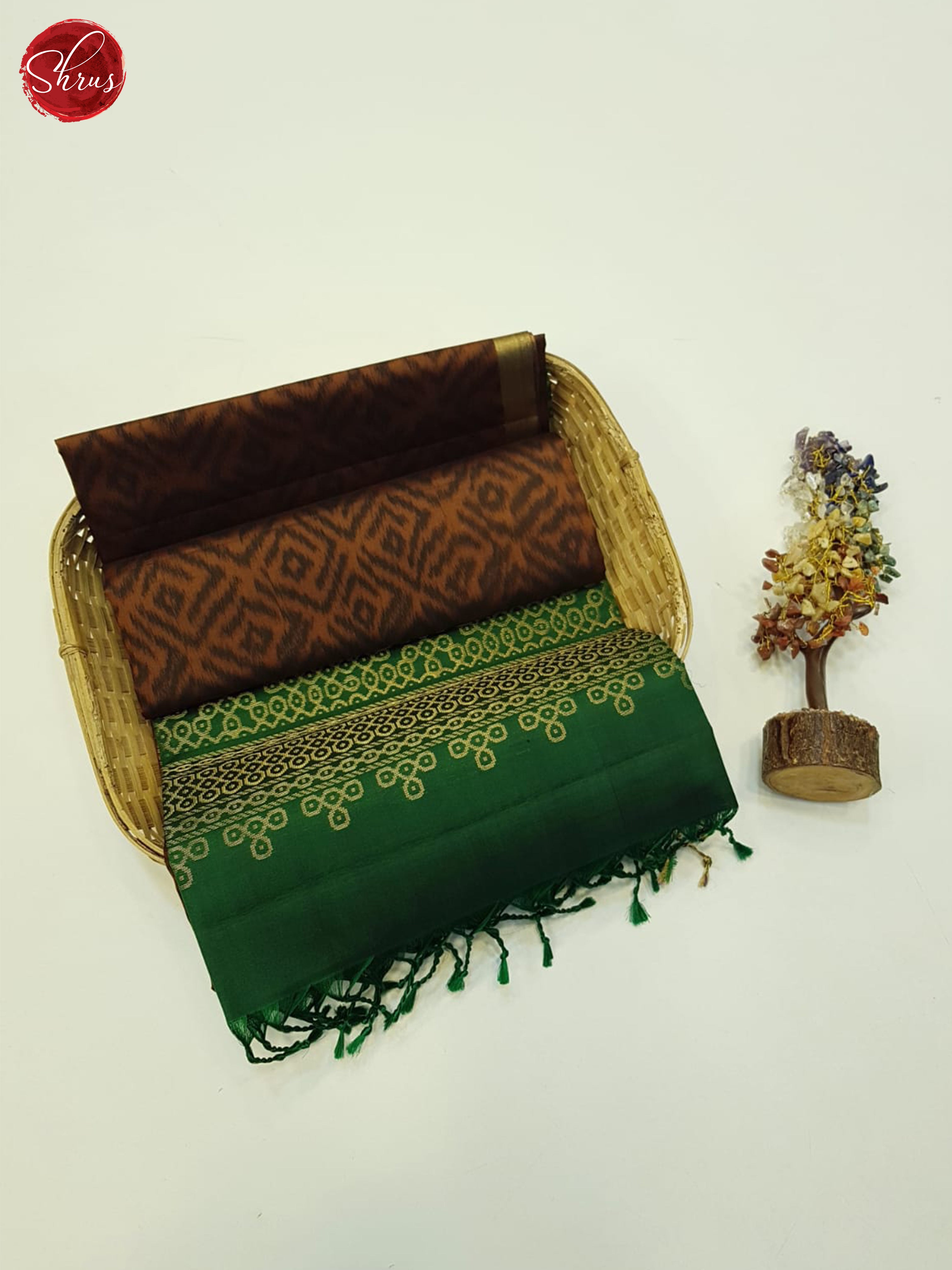 Brown & Green- Soft Silk Saree - Shop on ShrusEternity.com