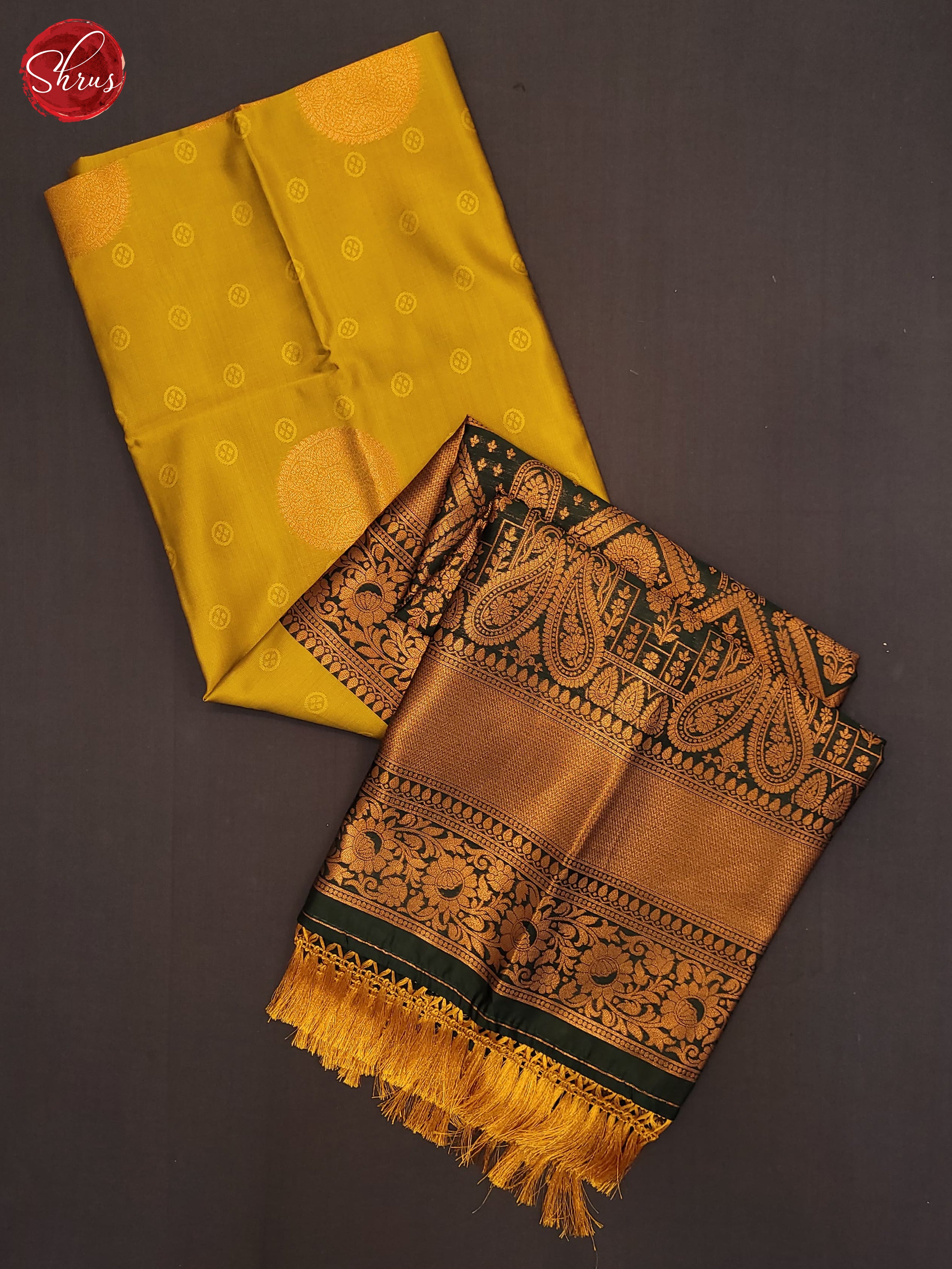 Mustard and Bottle green- Semi Soft Silk Saree - Shop on ShrusEternity.com