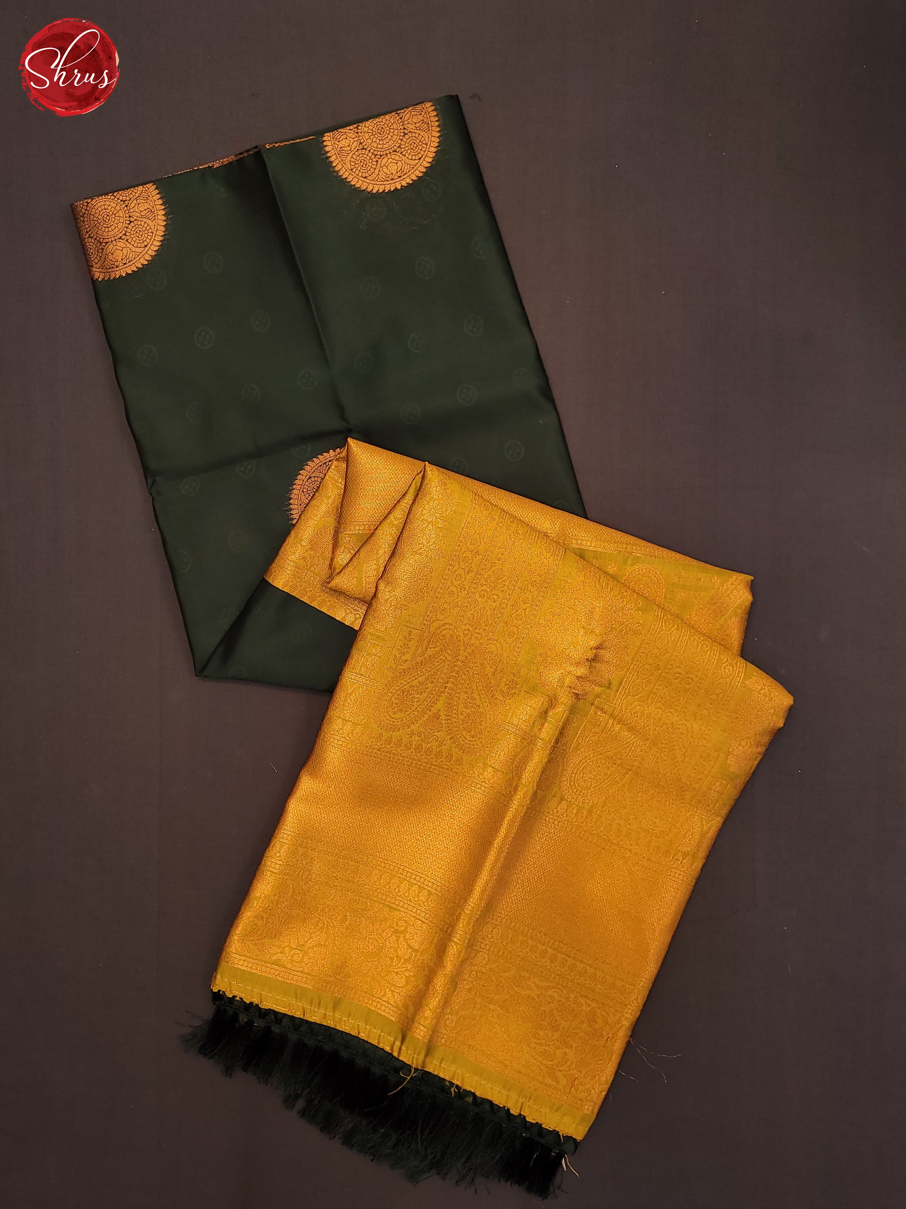 Bottle Green and mustard - Semi Soft Silk Saree - Shop on ShrusEternity.com