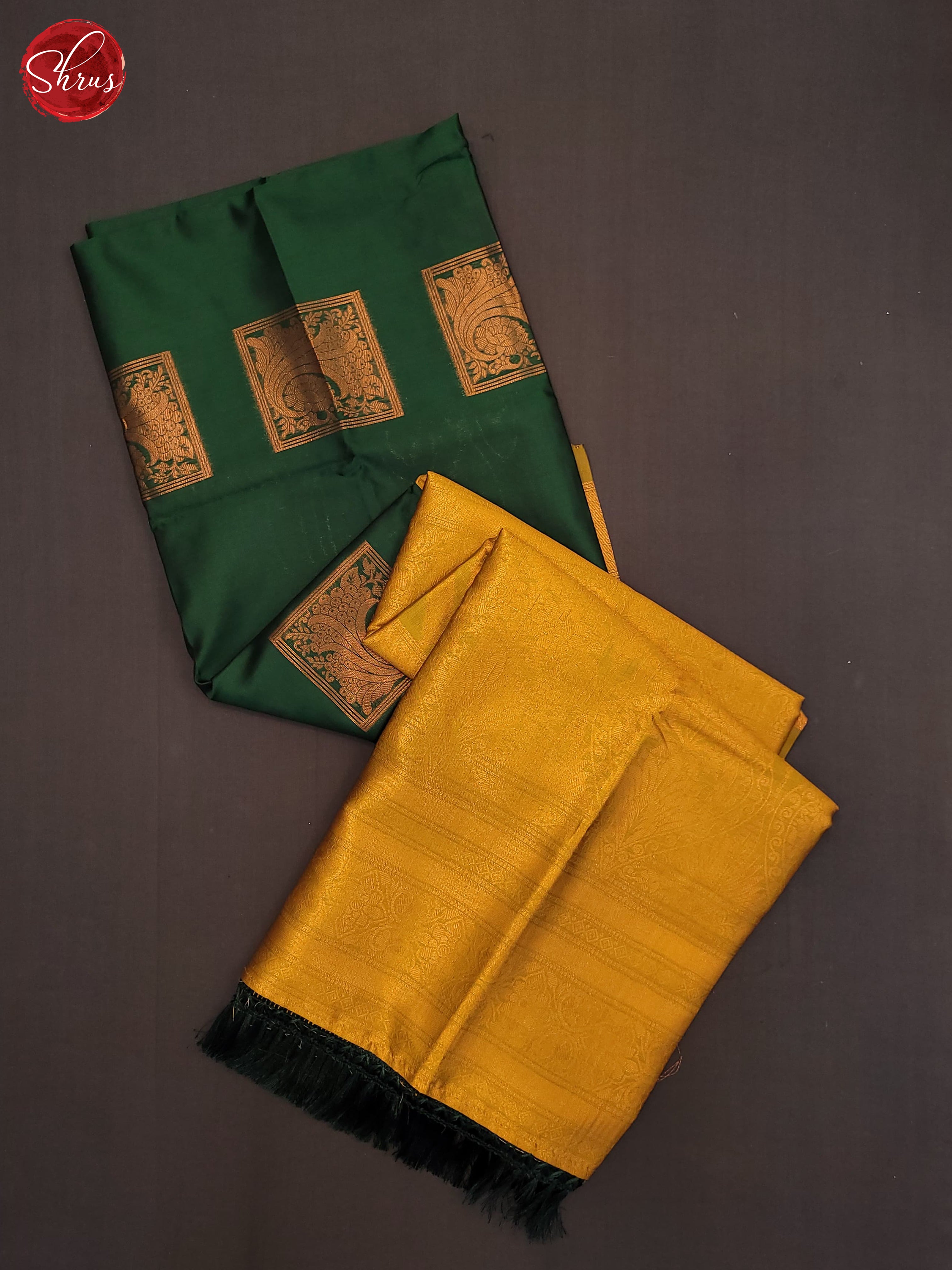 Bottle Green and mustard- Semi Soft Silk Saree - Shop on ShrusEternity.com