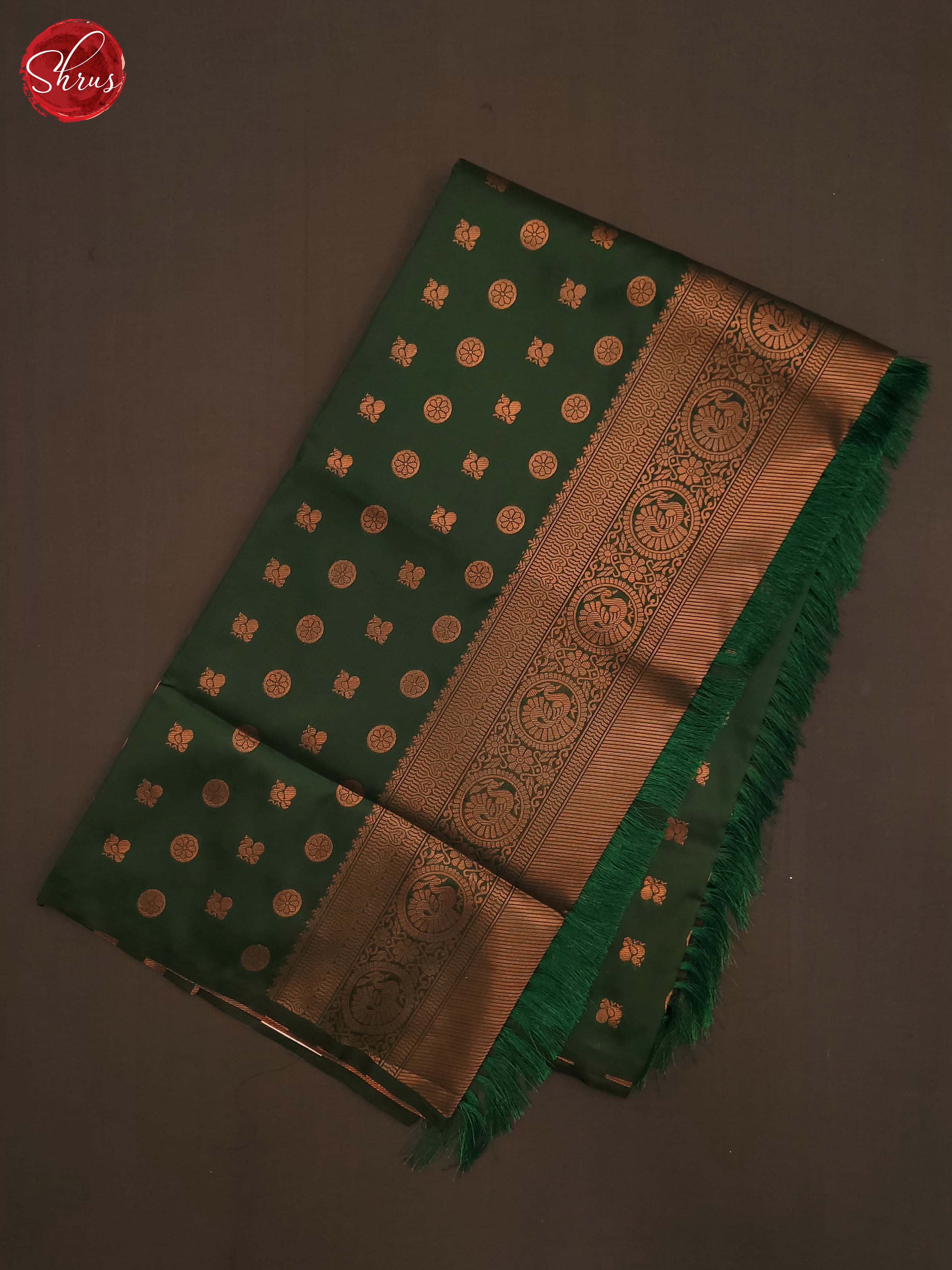 Bottle Green(Single Tone)- Semi Kanchipuram Saree - Shop on ShrusEternity.com