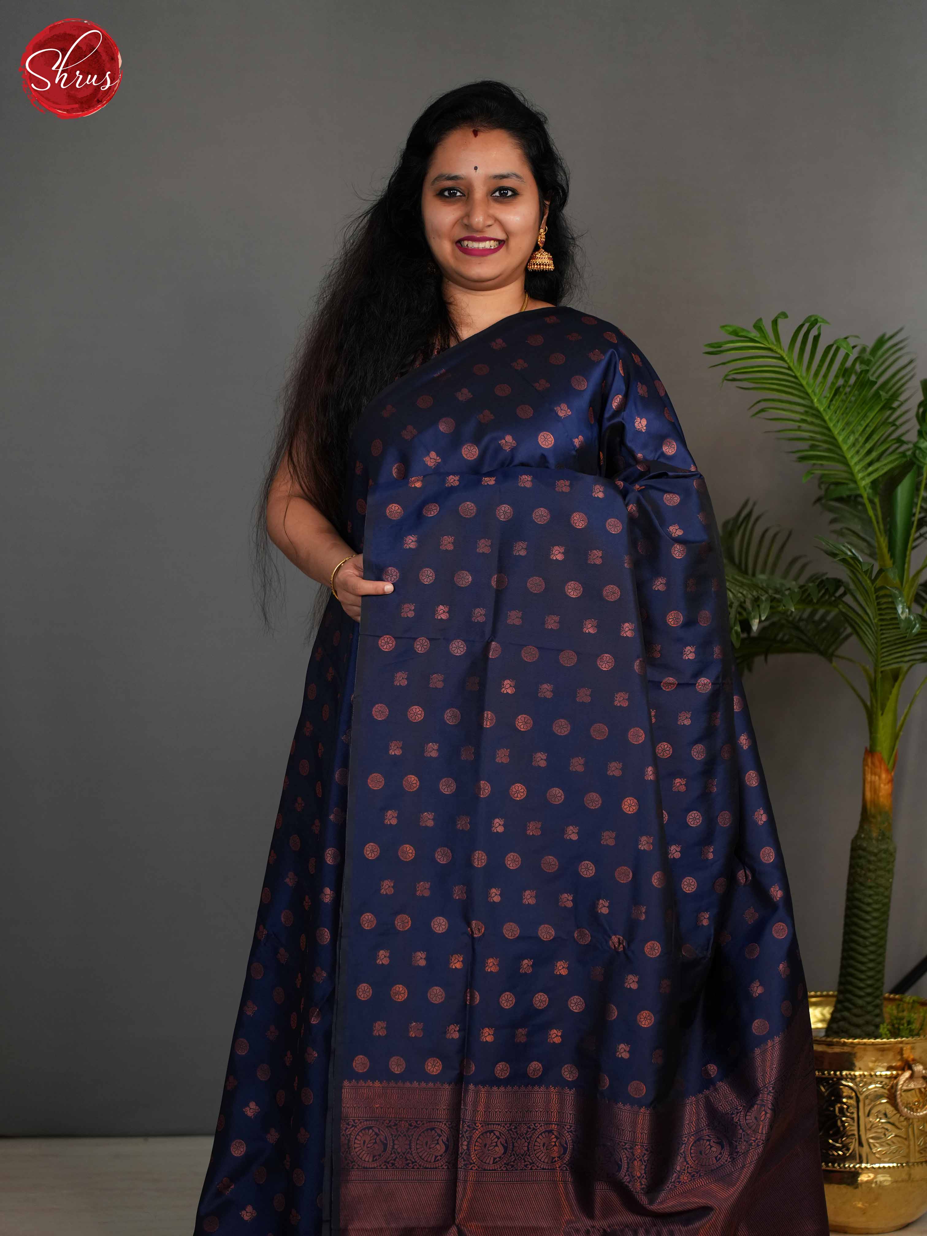 blue(Single Tone)- Semi Kanchipuram Saree - Shop on ShrusEternity.com