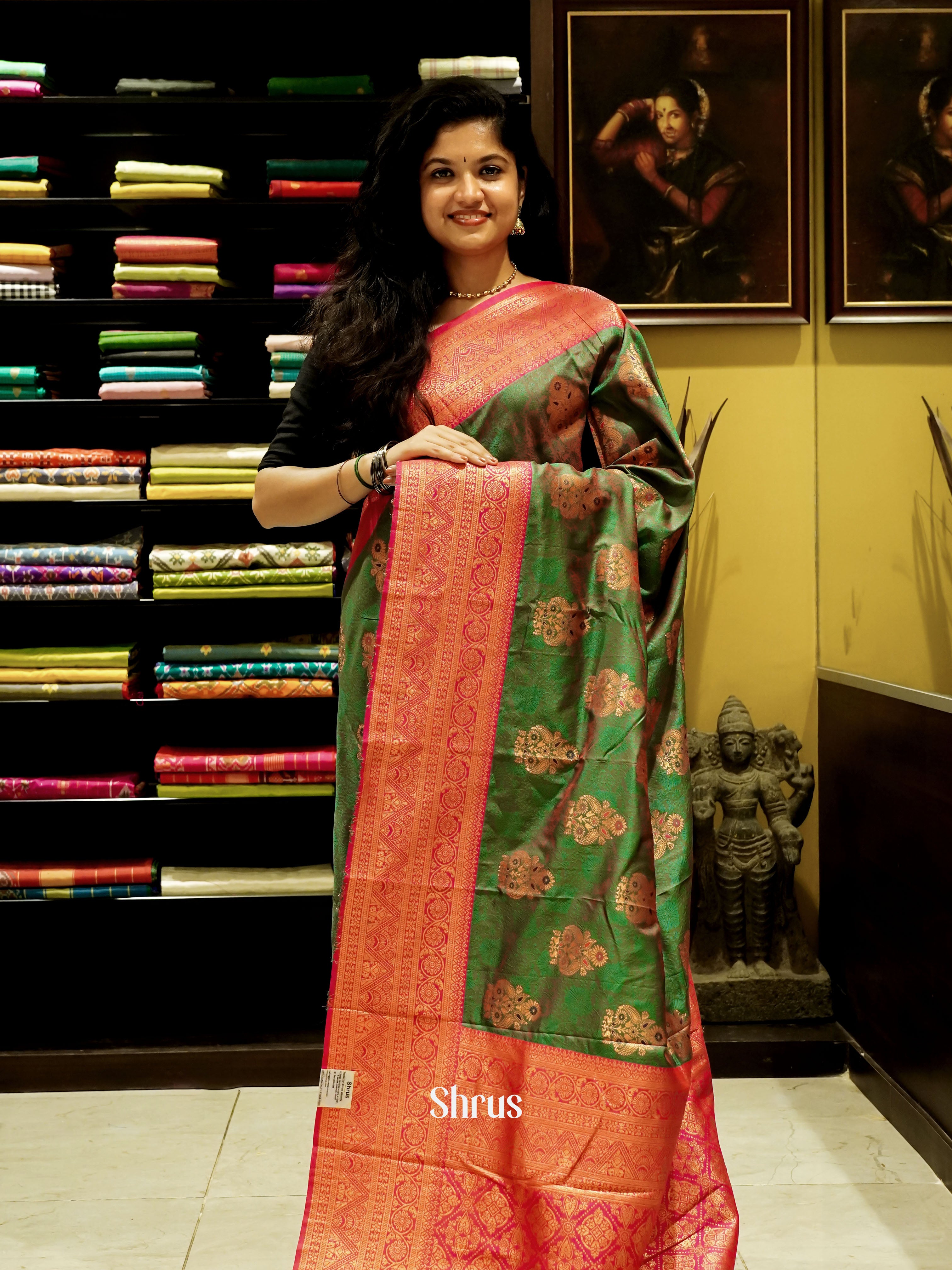 Green And Pink-Semi kanchipuram Saree