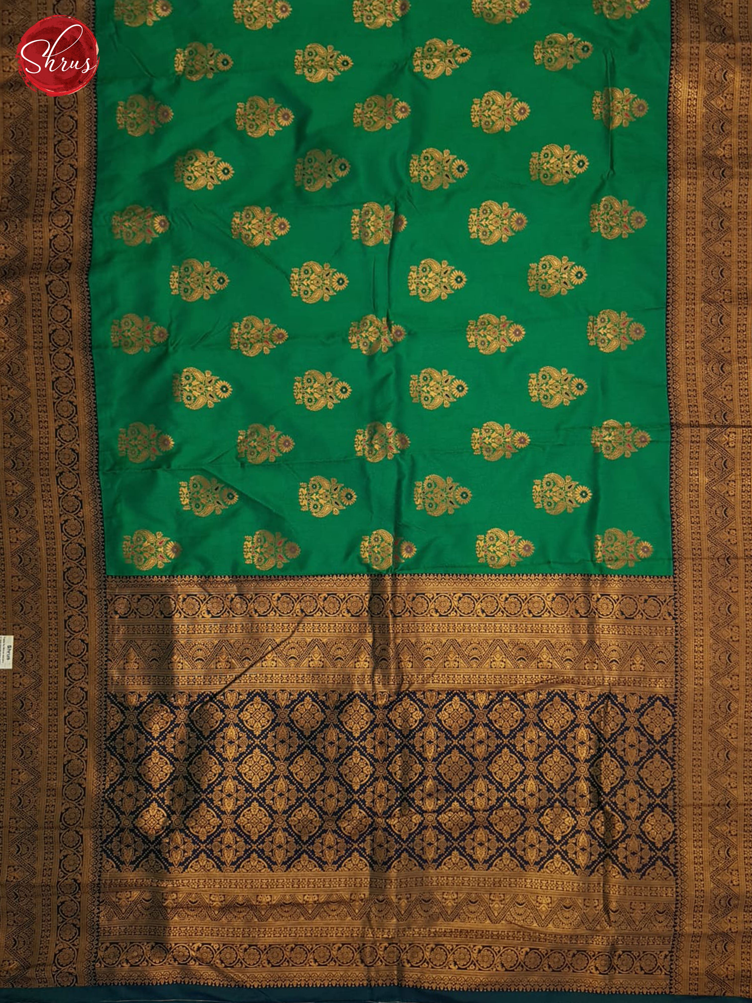 Green And Blue-Semi Kanchipuram Saree - Shop on ShrusEternity.com