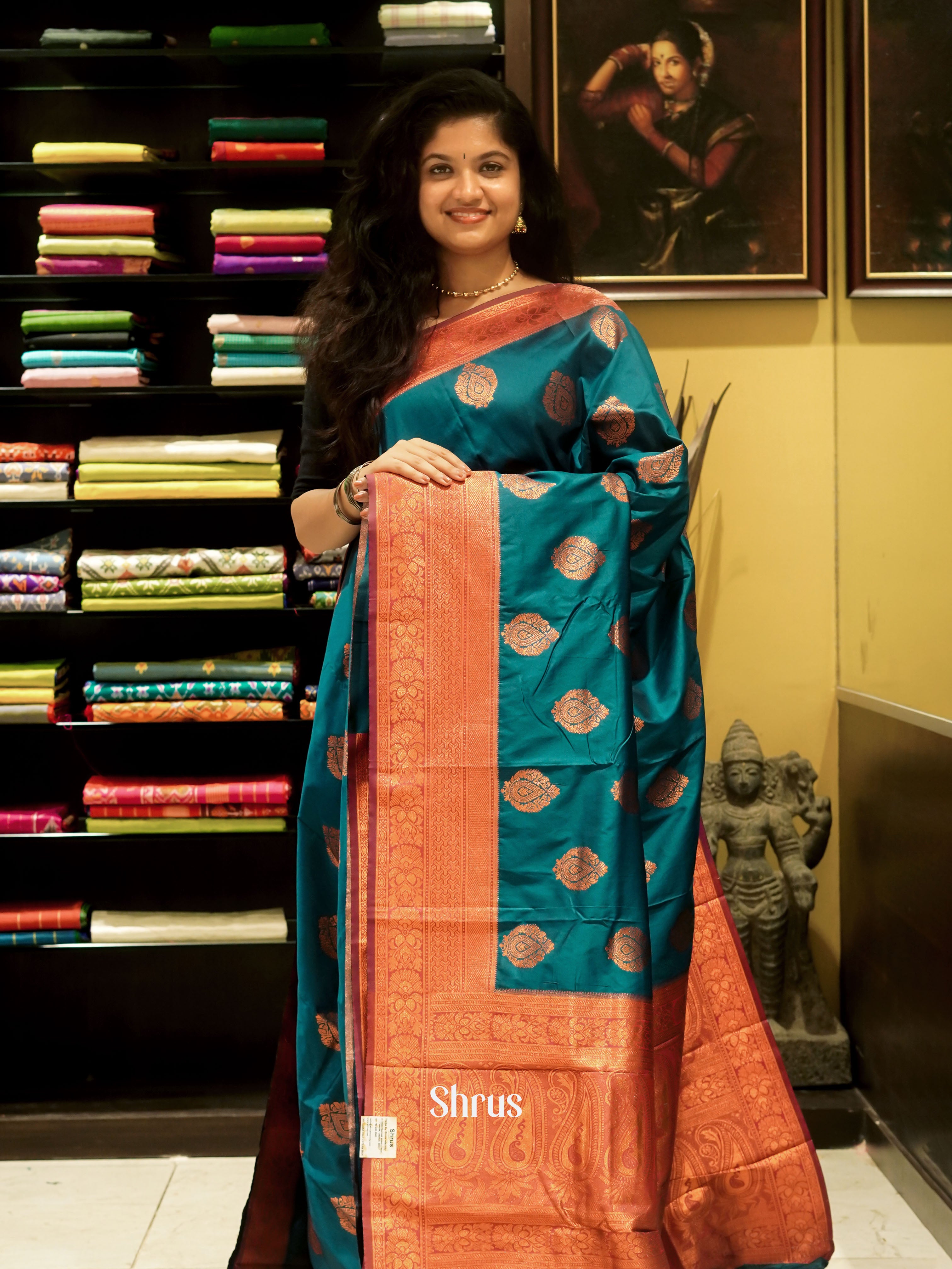 Peacock Neck And Pink-semi kanchipuram saree