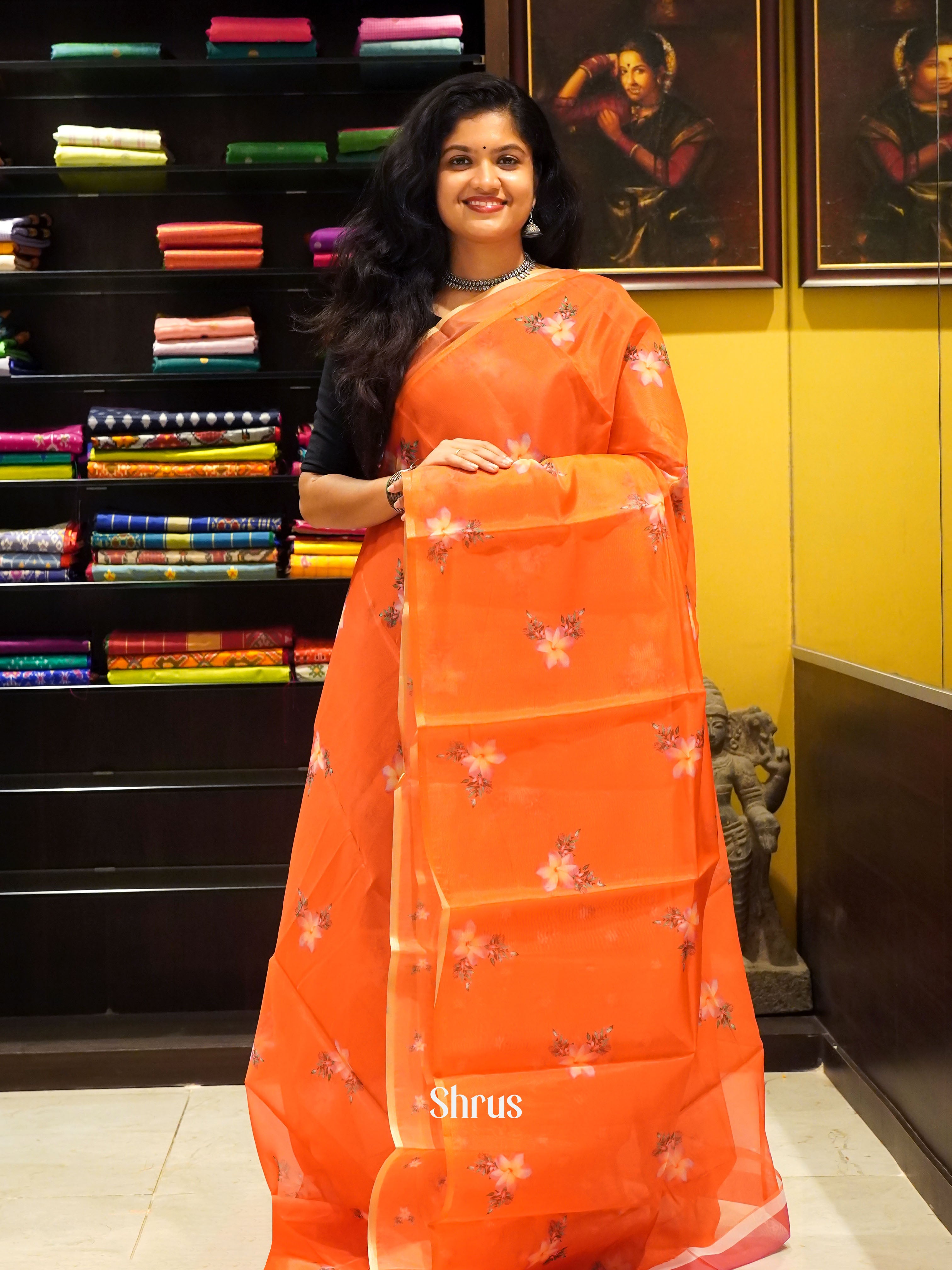 Orange & Peach - Semi Organza Saree