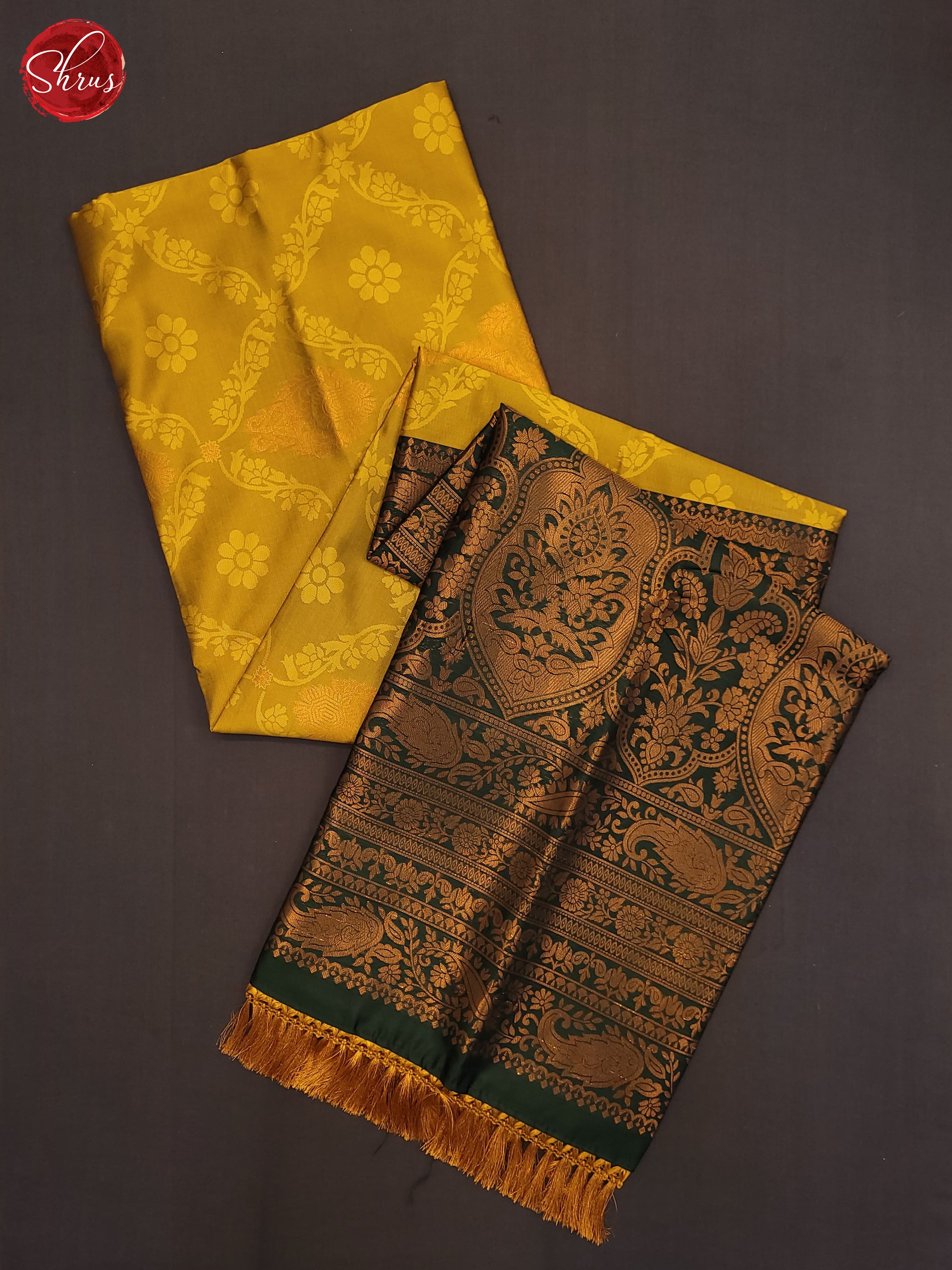 Mustard and Bottle green- Semi Soft Silk Saree - Shop on ShrusEternity.com