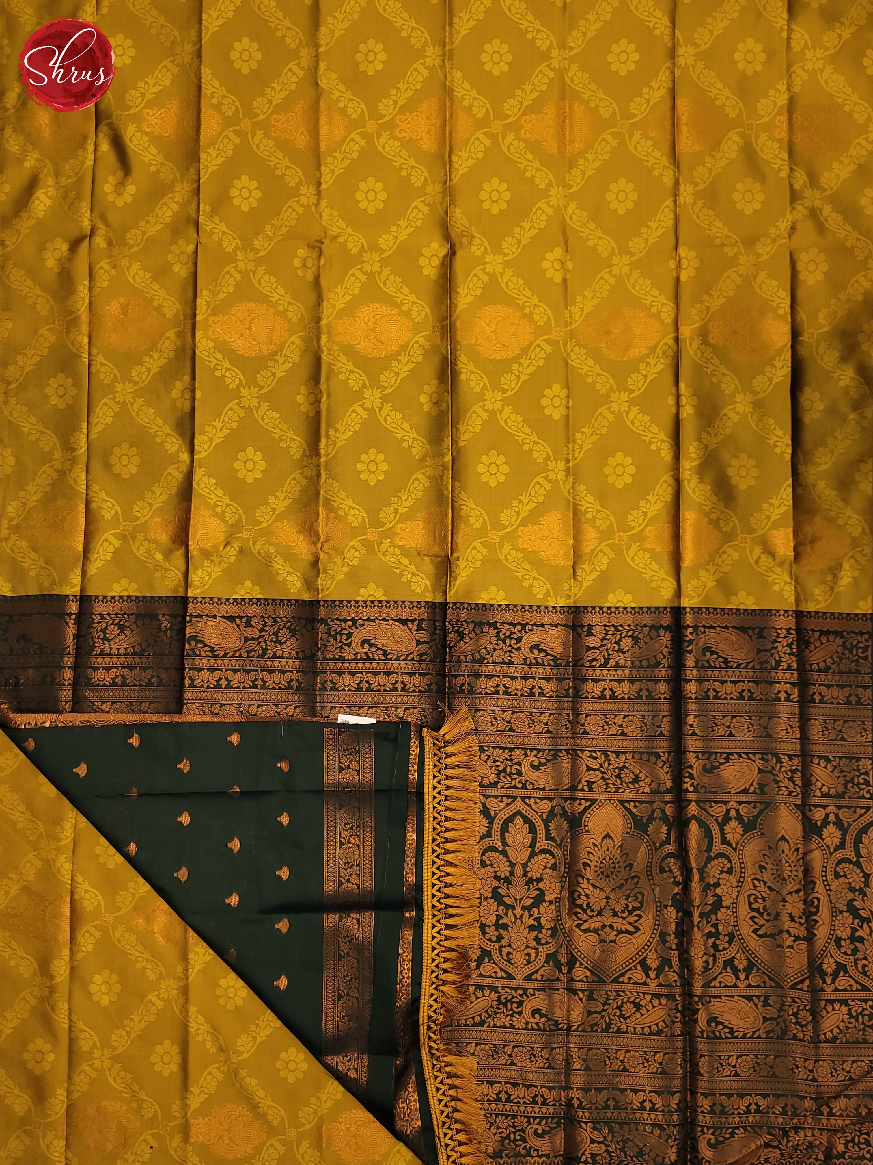 Mustard and Bottle green- Semi Soft Silk Saree - Shop on ShrusEternity.com