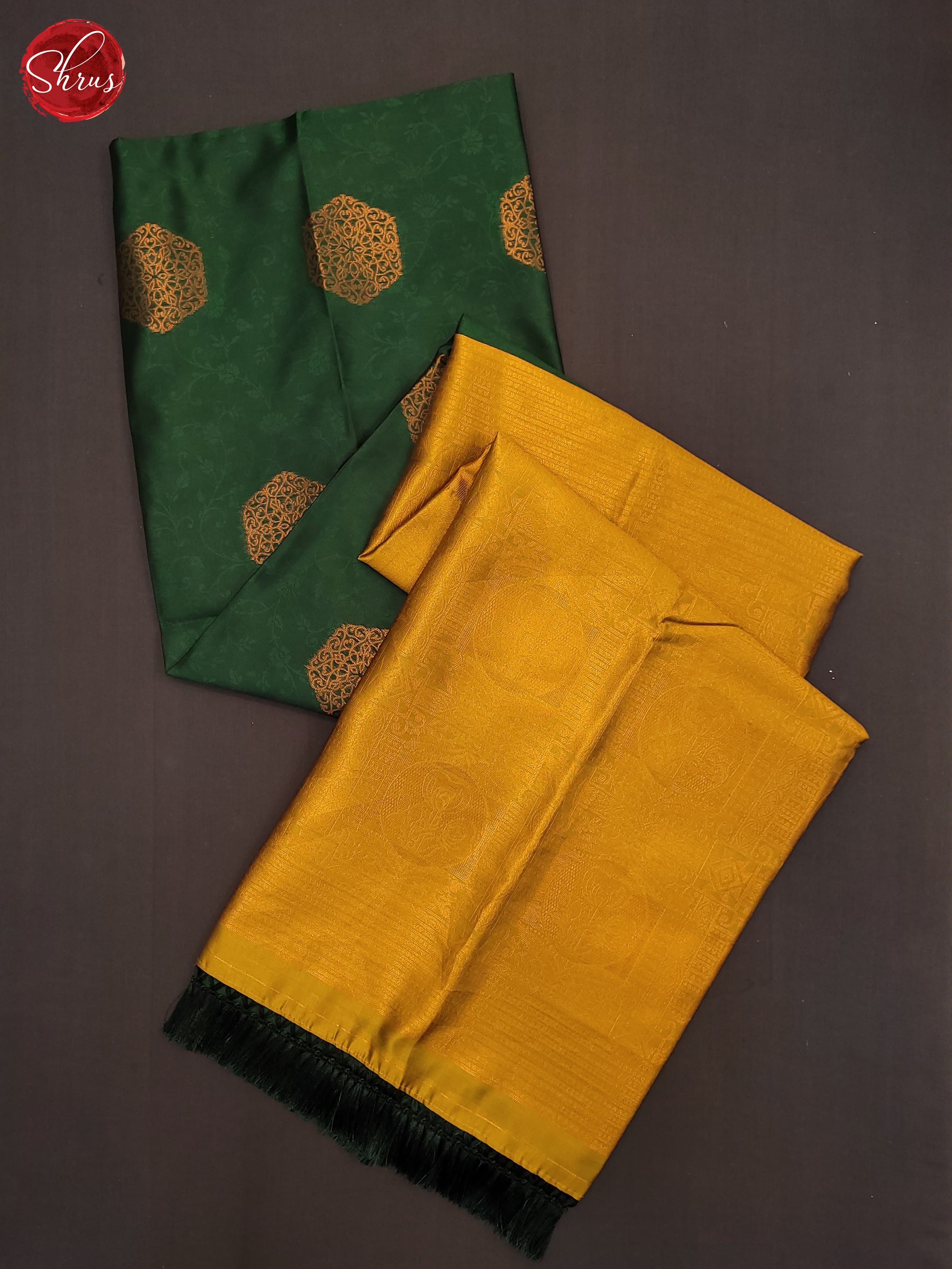 Bottle Green and mustard- Semi Soft Silk Saree - Shop on ShrusEternity.com