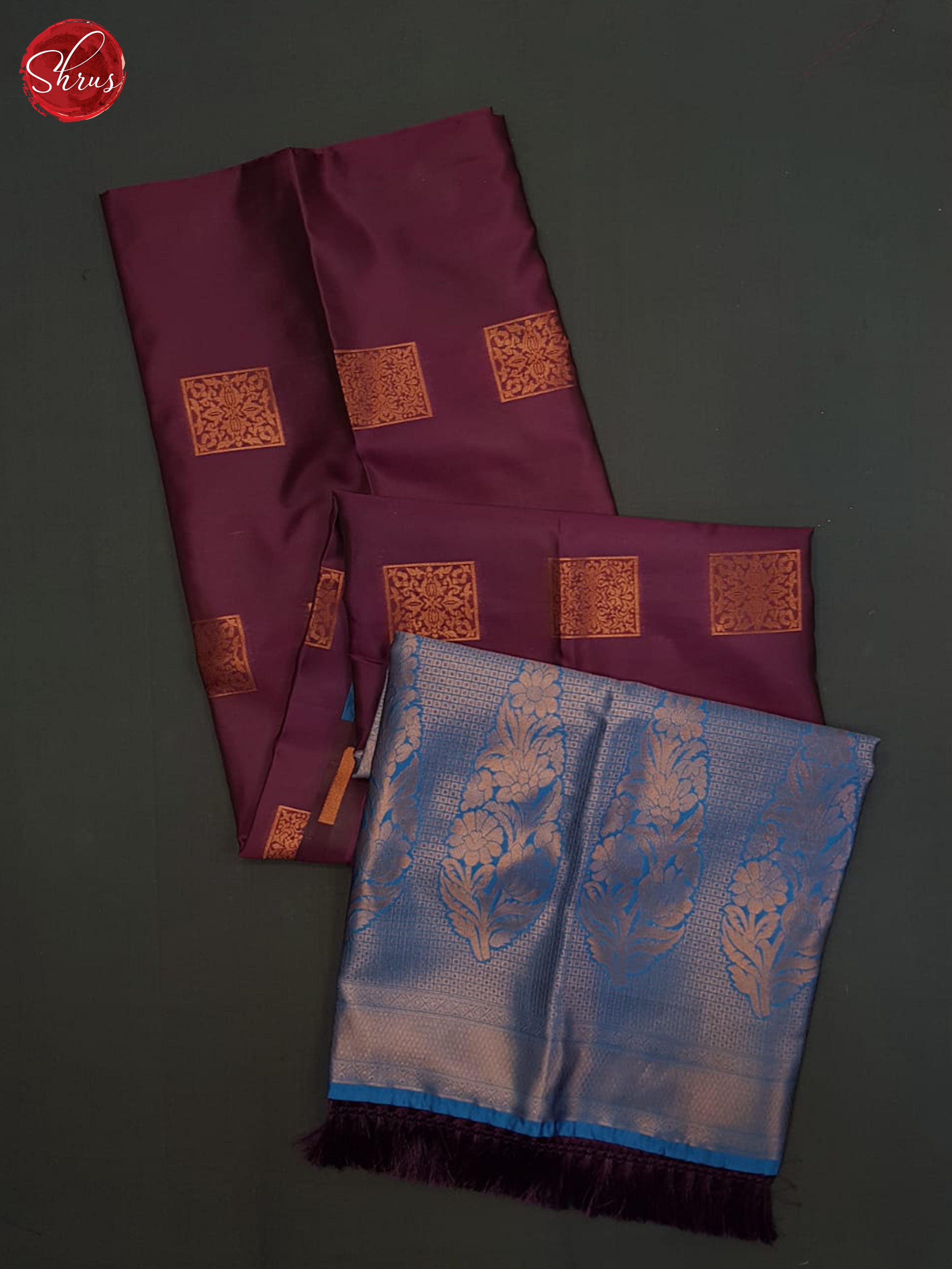 Wine And Blue- Semi soft silk saree - Shop on ShrusEternity.com