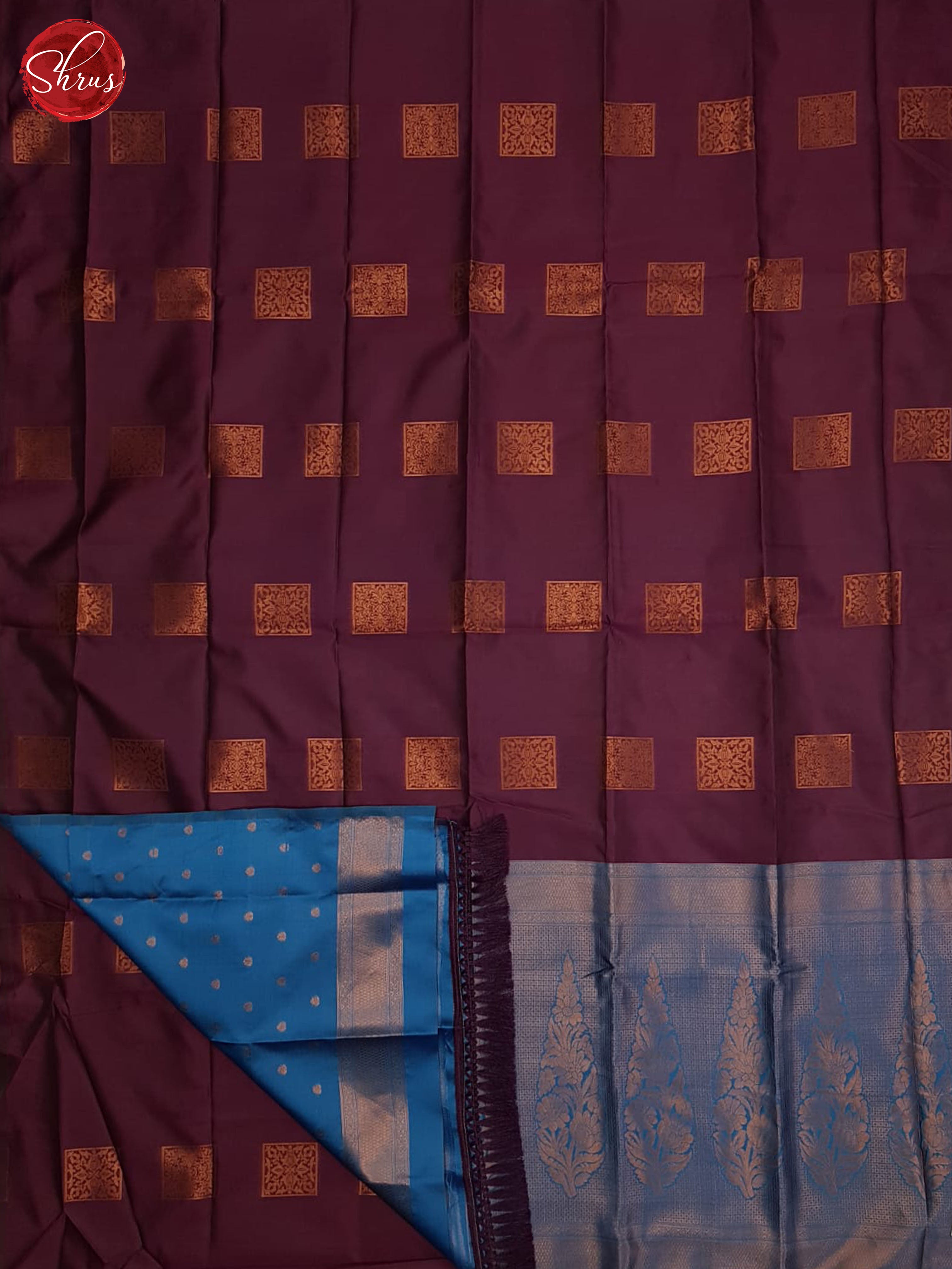 Wine And Blue- Semi soft silk saree - Shop on ShrusEternity.com