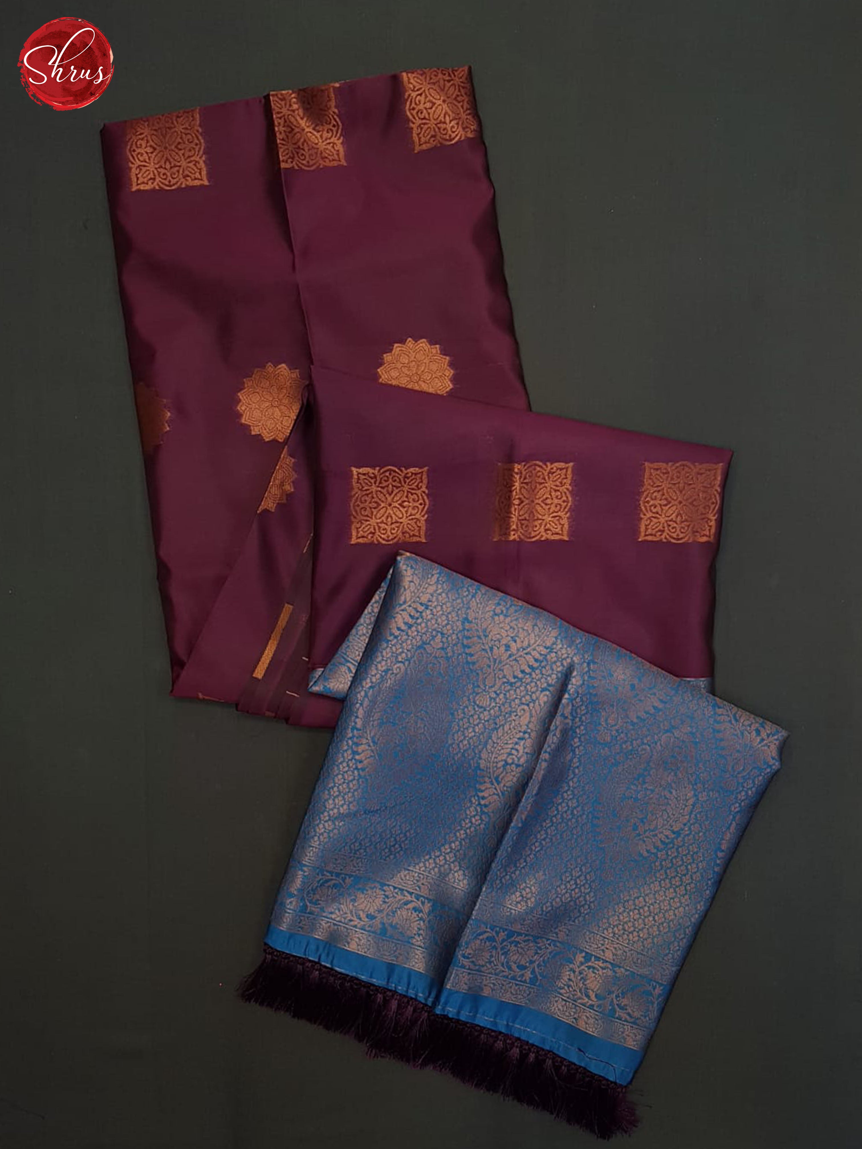 Wine And Blue-Semi soft silk saree - Shop on ShrusEternity.com