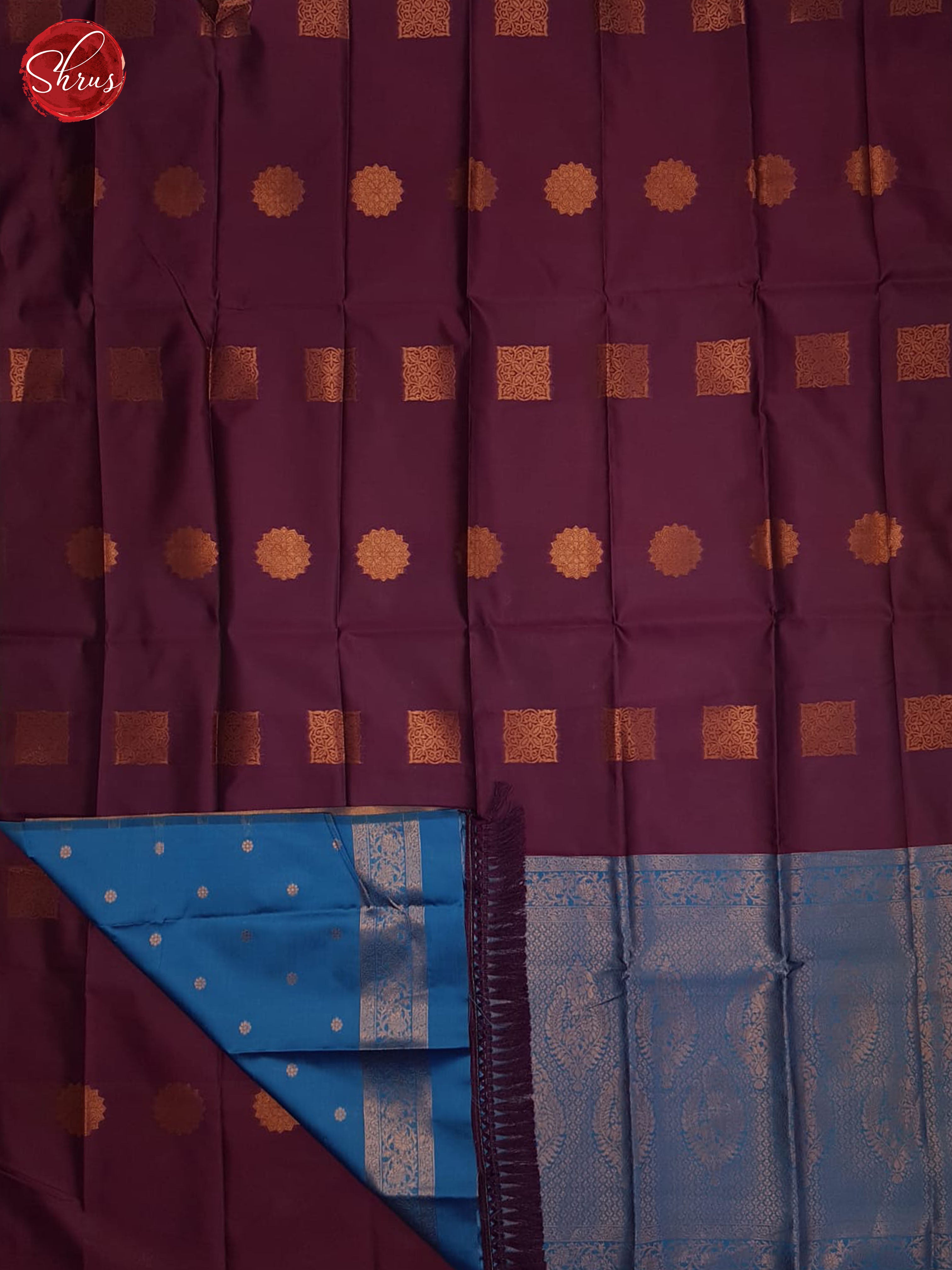 Wine And Blue-Semi soft silk saree - Shop on ShrusEternity.com