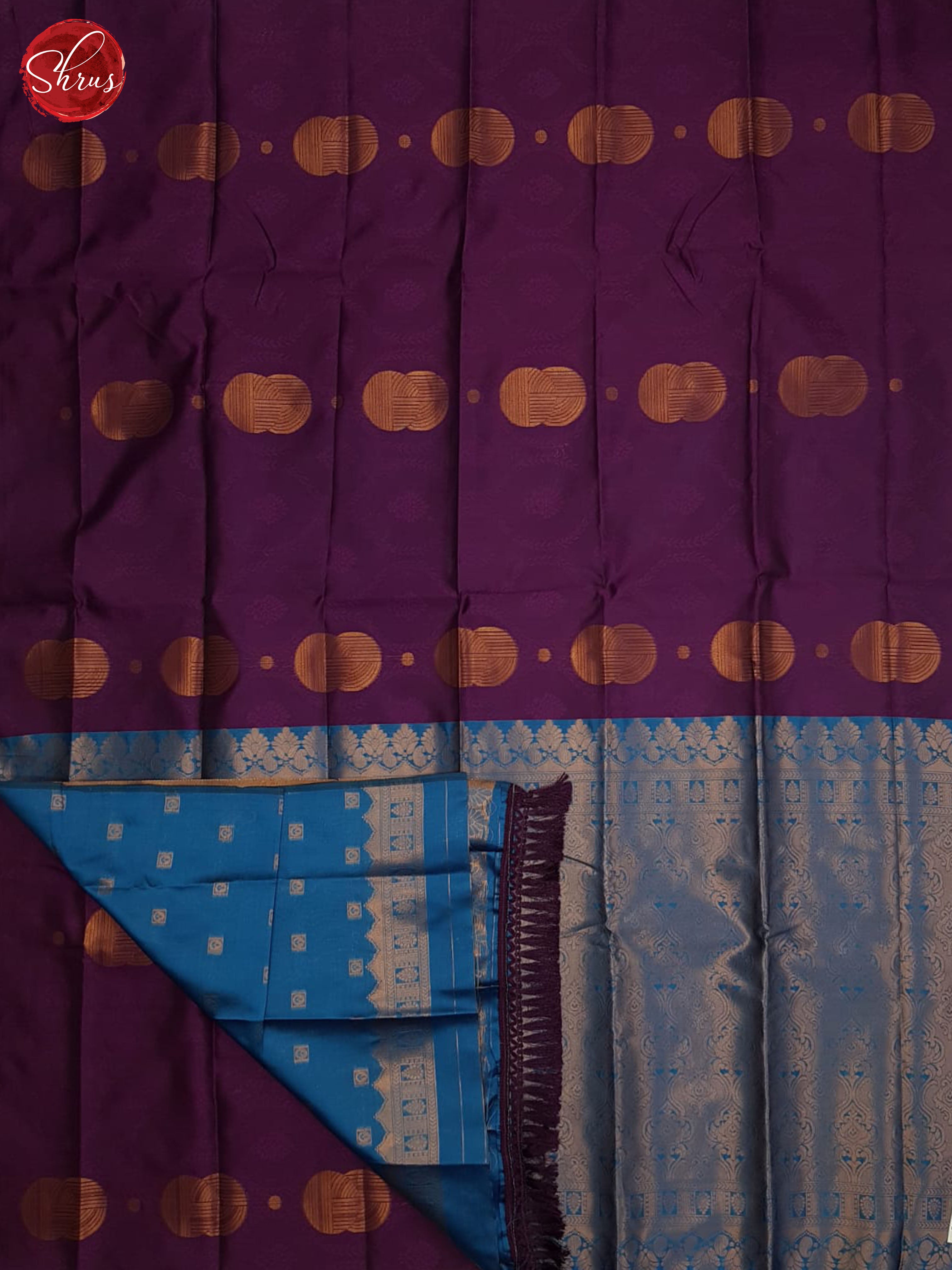 Wine And Blue- Semi soft silk saree - Shop on ShrusEternity.com