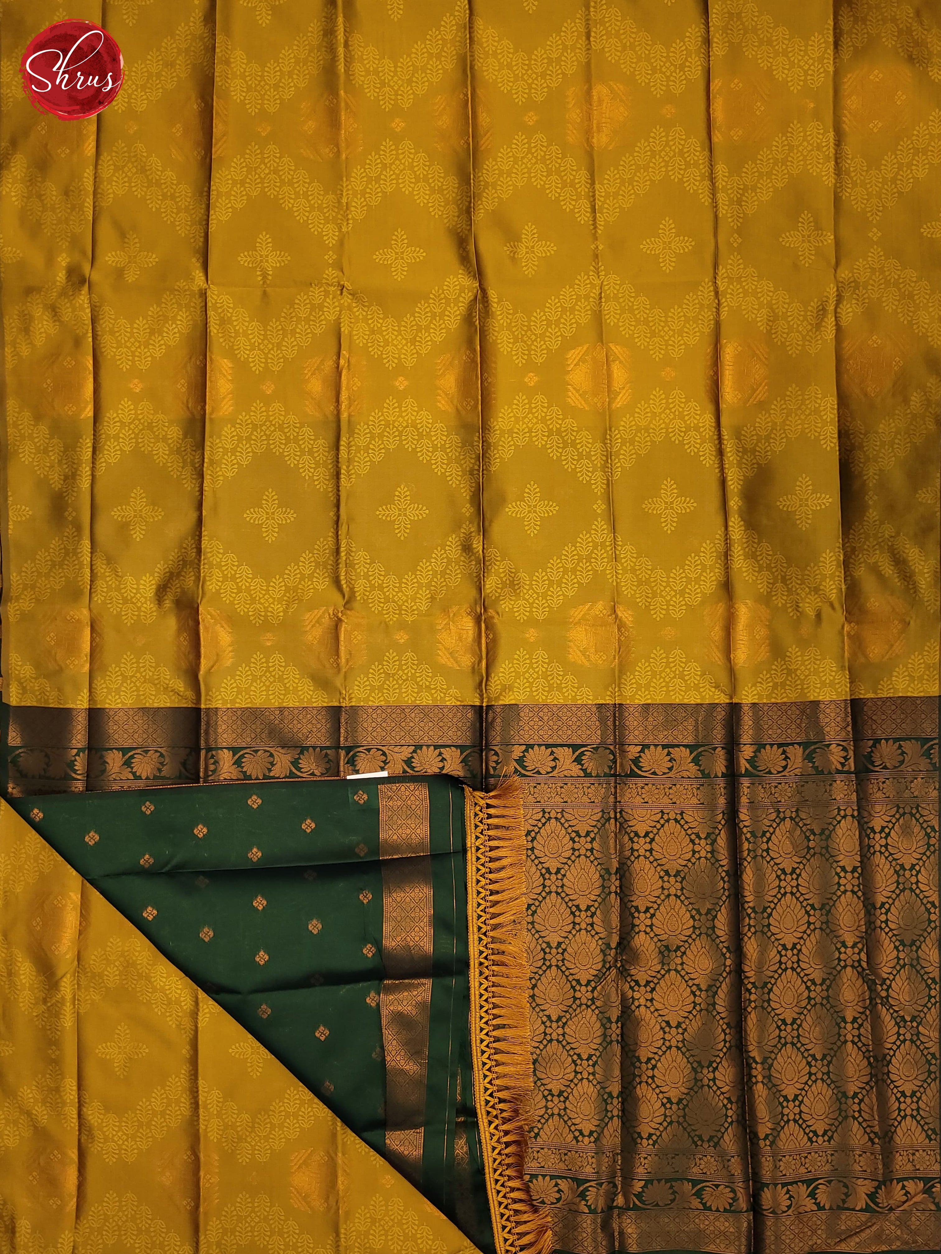 mustard and Bottle green- Semi Soft Silk Saree - Shop on ShrusEternity.com