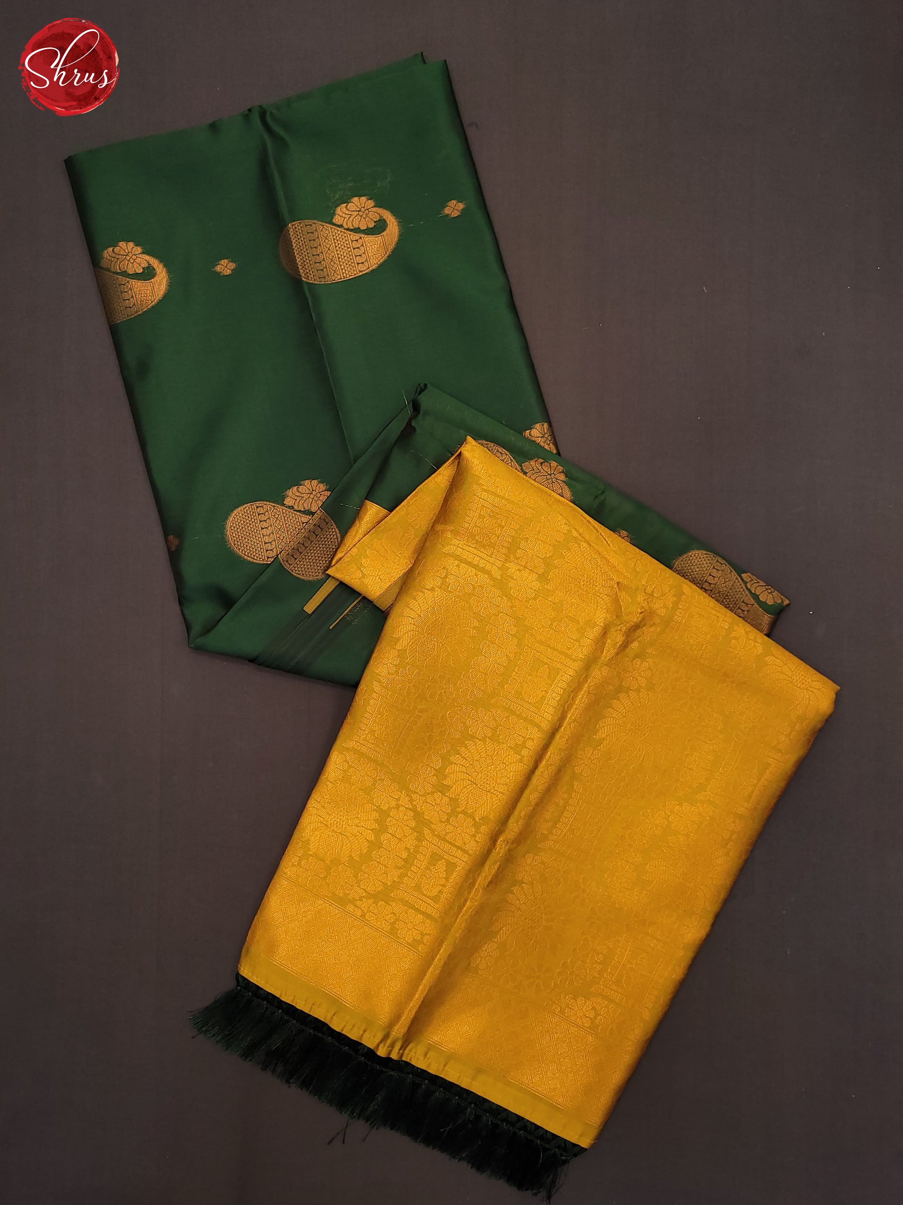 Bottle Green and mustard- Semi Soft Silk Saree - Shop on ShrusEternity.com