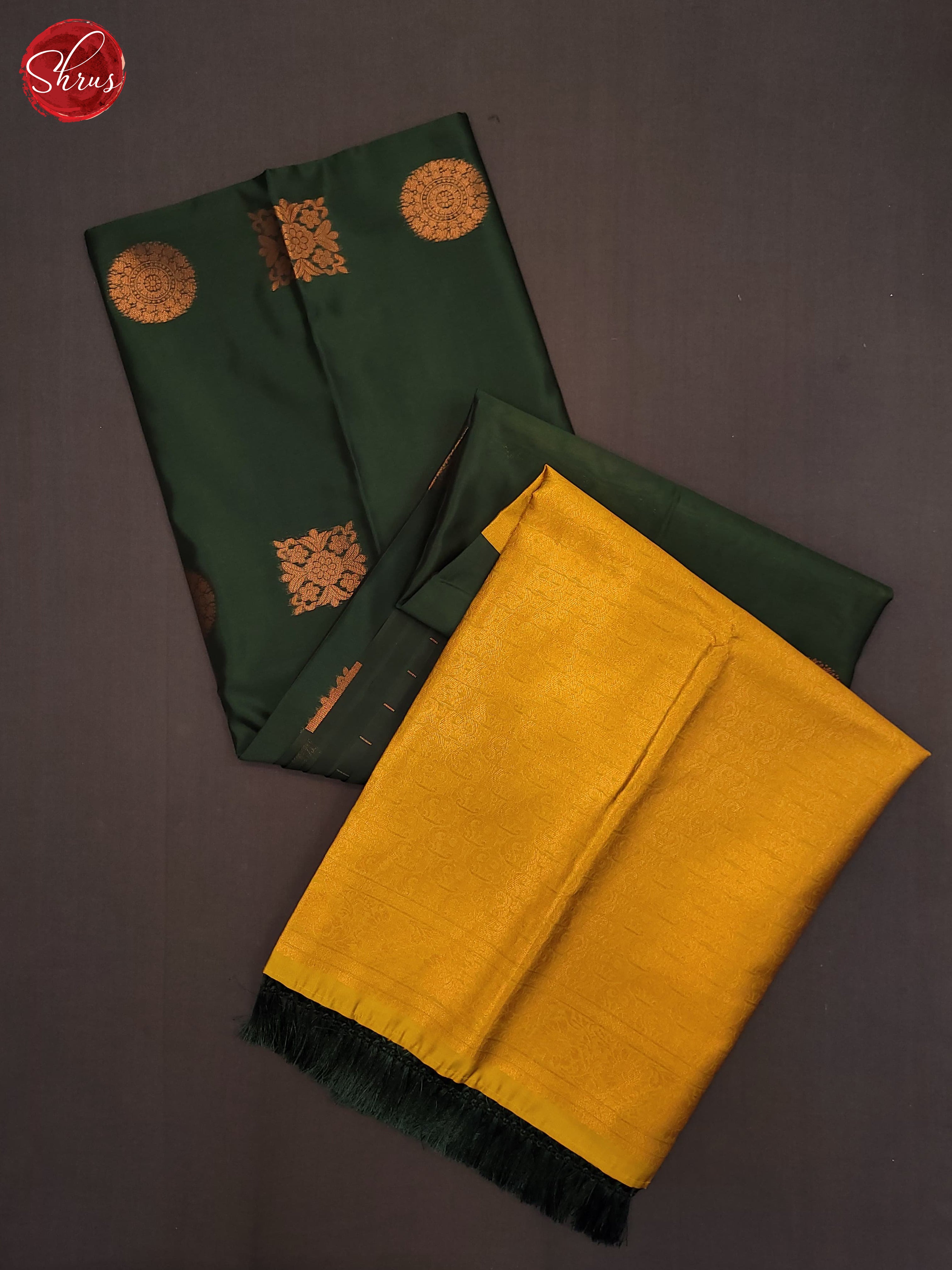 Bottle Green and mustard- Semi Soft Silk Saree - Shop on ShrusEternity.com