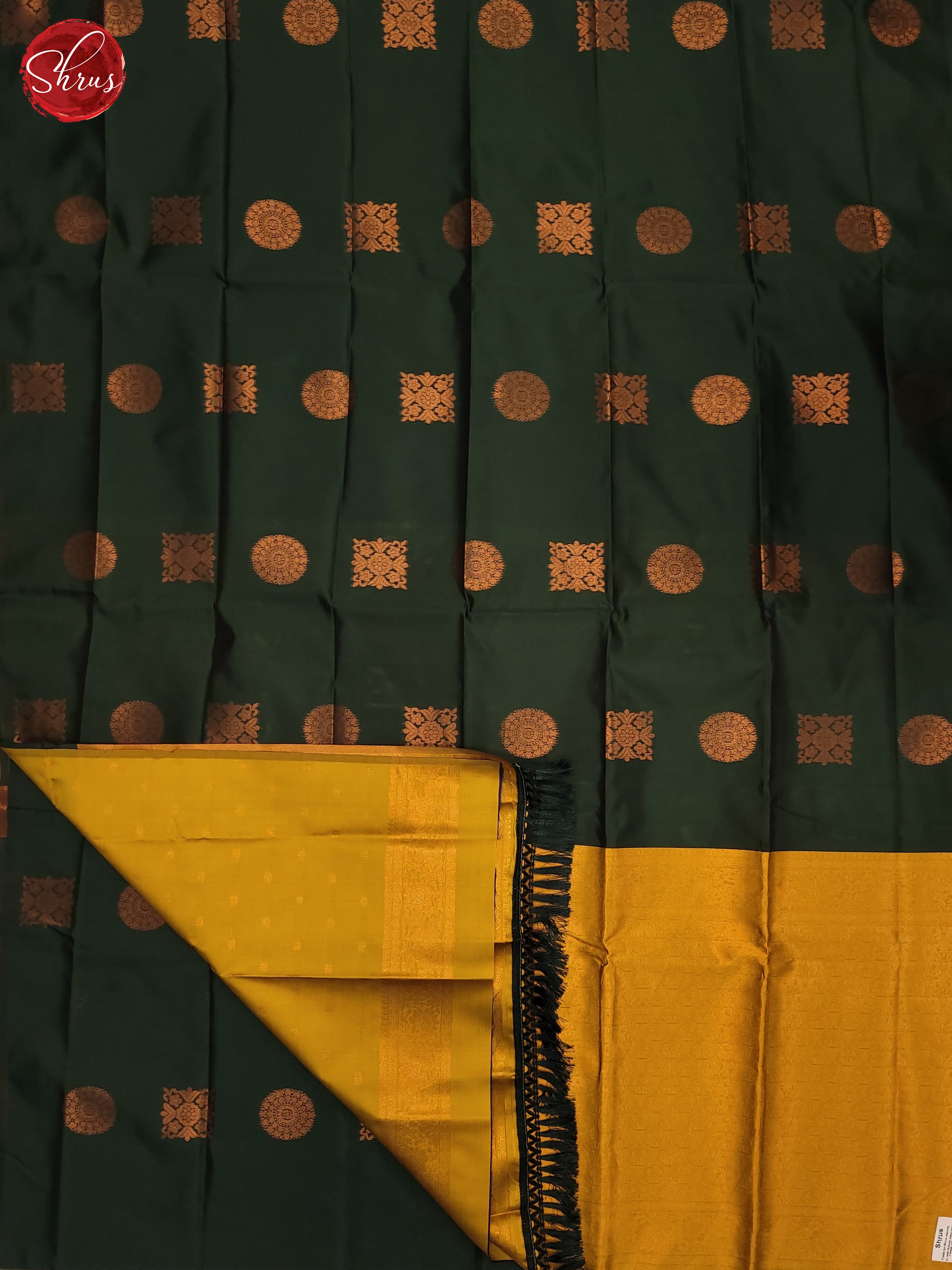 Bottle Green and mustard- Semi Soft Silk Saree - Shop on ShrusEternity.com