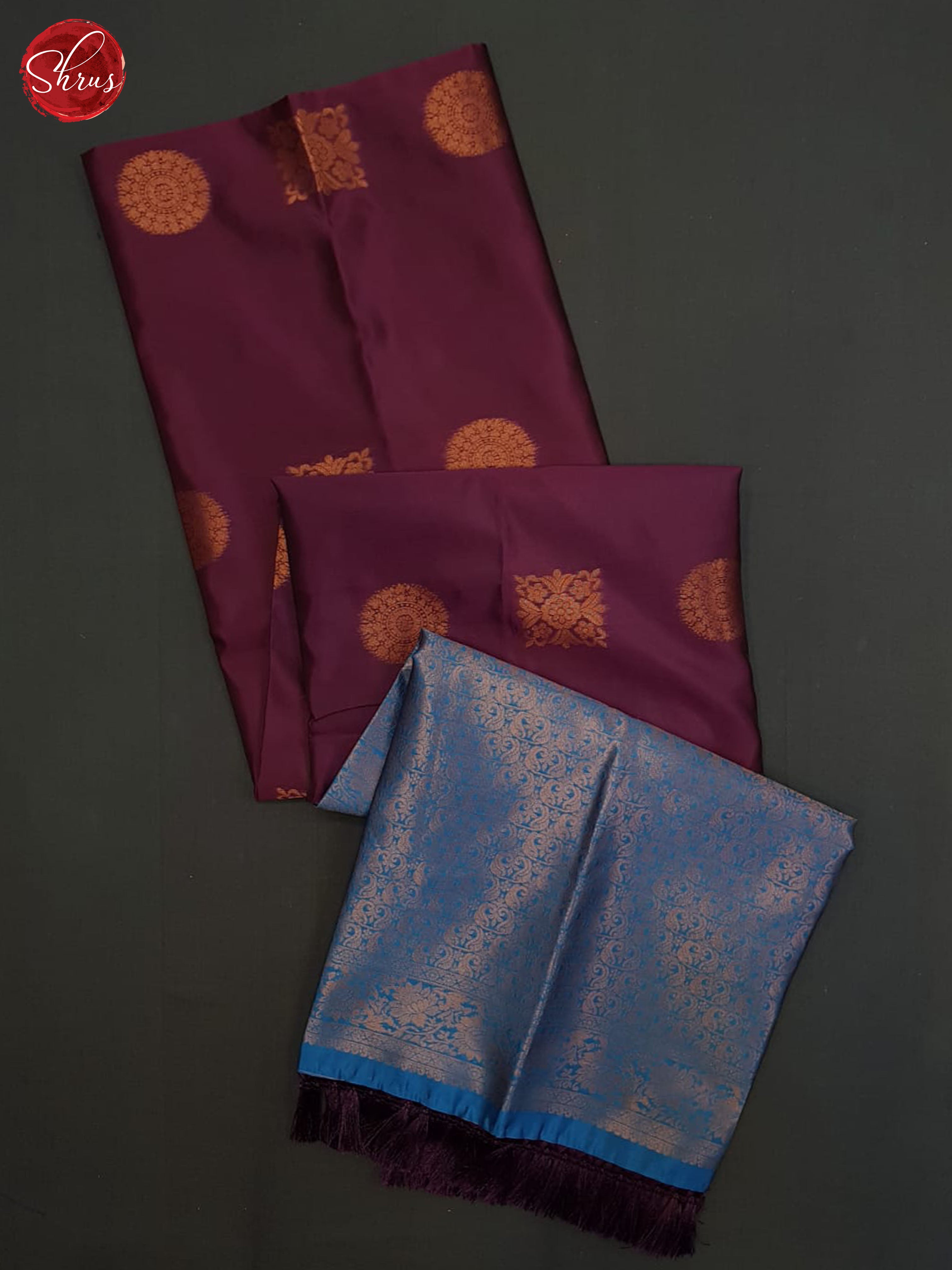 Wine And Blue-Semi soft silk saree - Shop on ShrusEternity.com